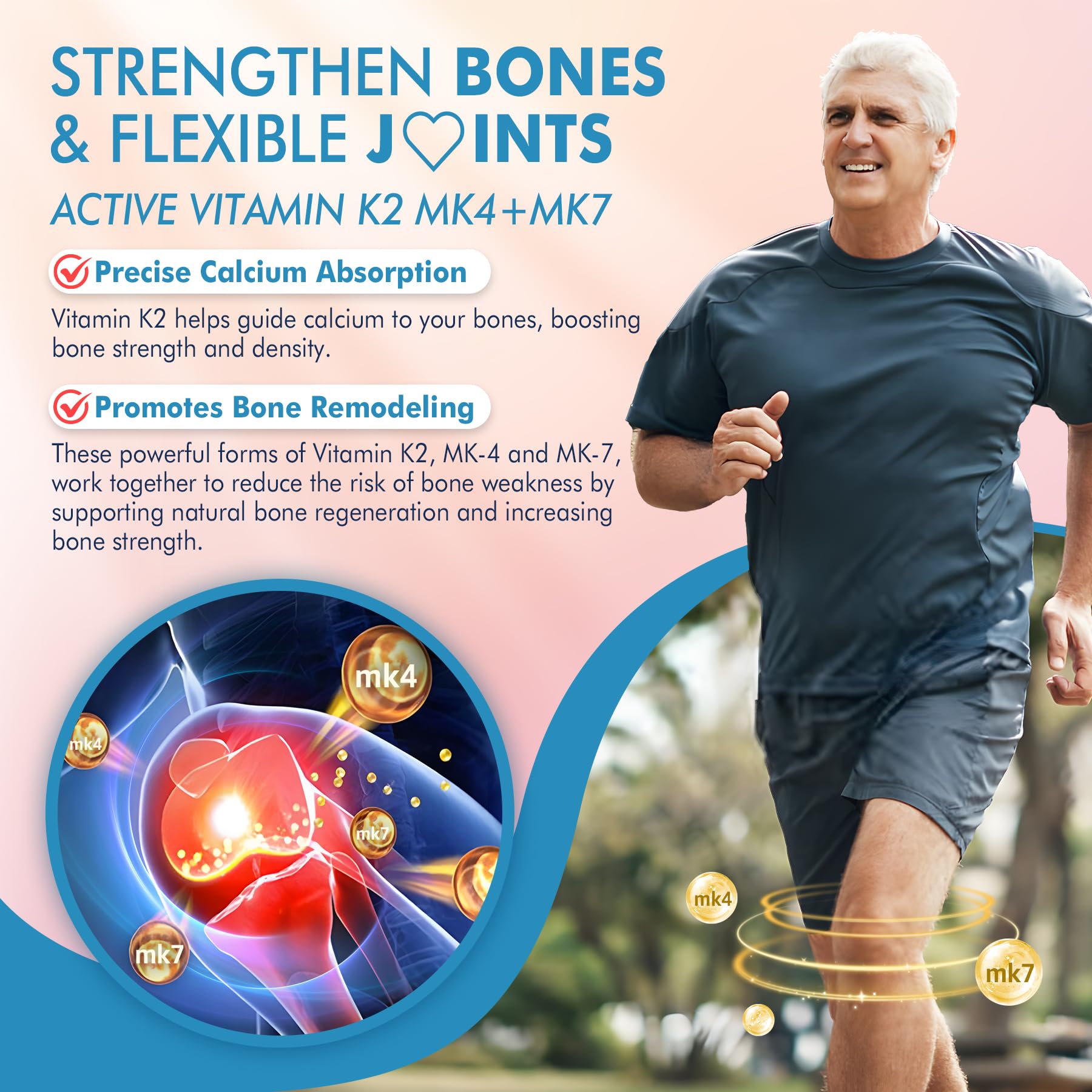 Vitamin K2 Gummies MK-7 200 mcg & MK-4 500 mcg for Women & Men Sugar Free, Perfect 2-IN-1 Full Spectrum Vitamin K2 Supplement for Bone, Heâ¤rt, Promotes Calcium Absorption, Brain, Teeth, Immune,1Pack