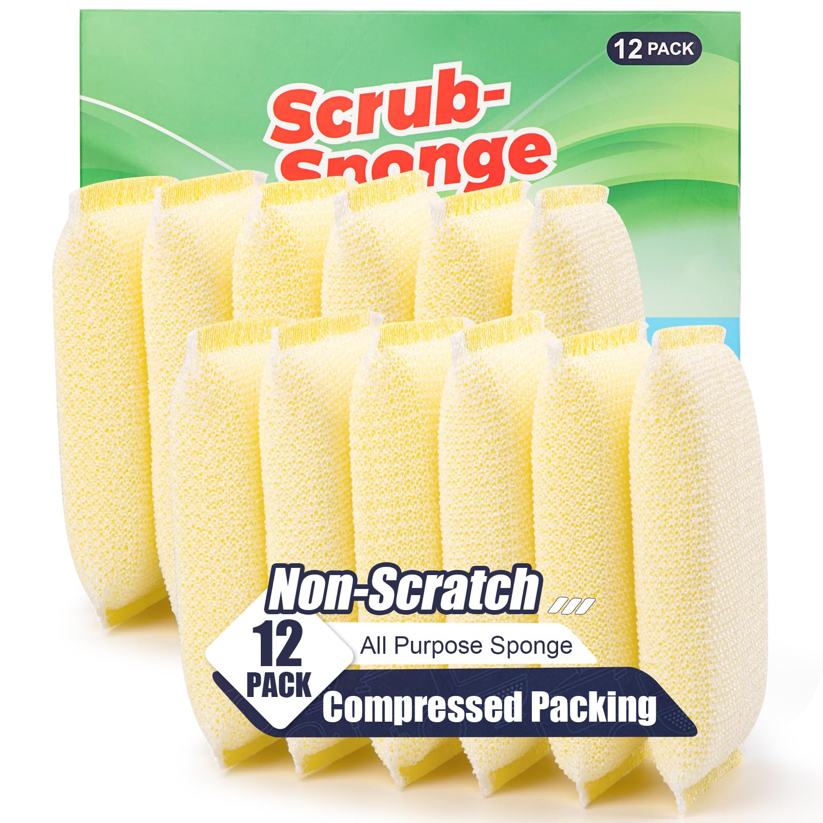 All-Purpose Non Scratch Sponges,Sponges Kitchen for Washing and Cleaning Dishes, Non-Stick Cookware,Premium Scrub and Scrubbers,Cleaning of Kitchen, Bathroom,and Household,12Pad