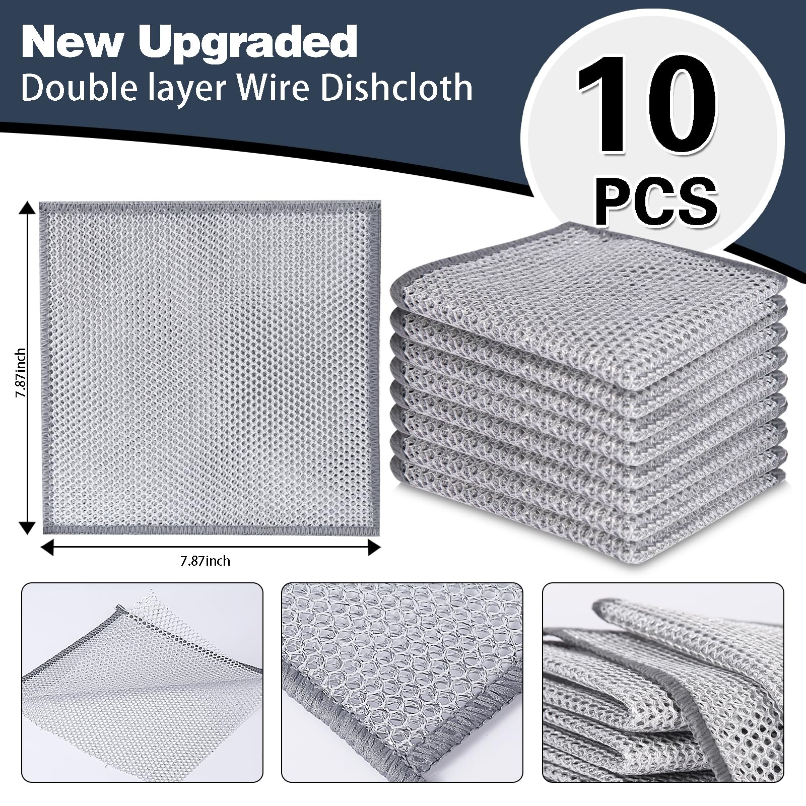 PIPUHA 10 Pack Stainless Steel Scrubber, Non-Scratch Heavy-Duty Dish Cleaning Cloth, Reusable Metallic Fiber Scrubber for Kitchen, Dishwasher Safe, Multi-Use Cleaning Rags