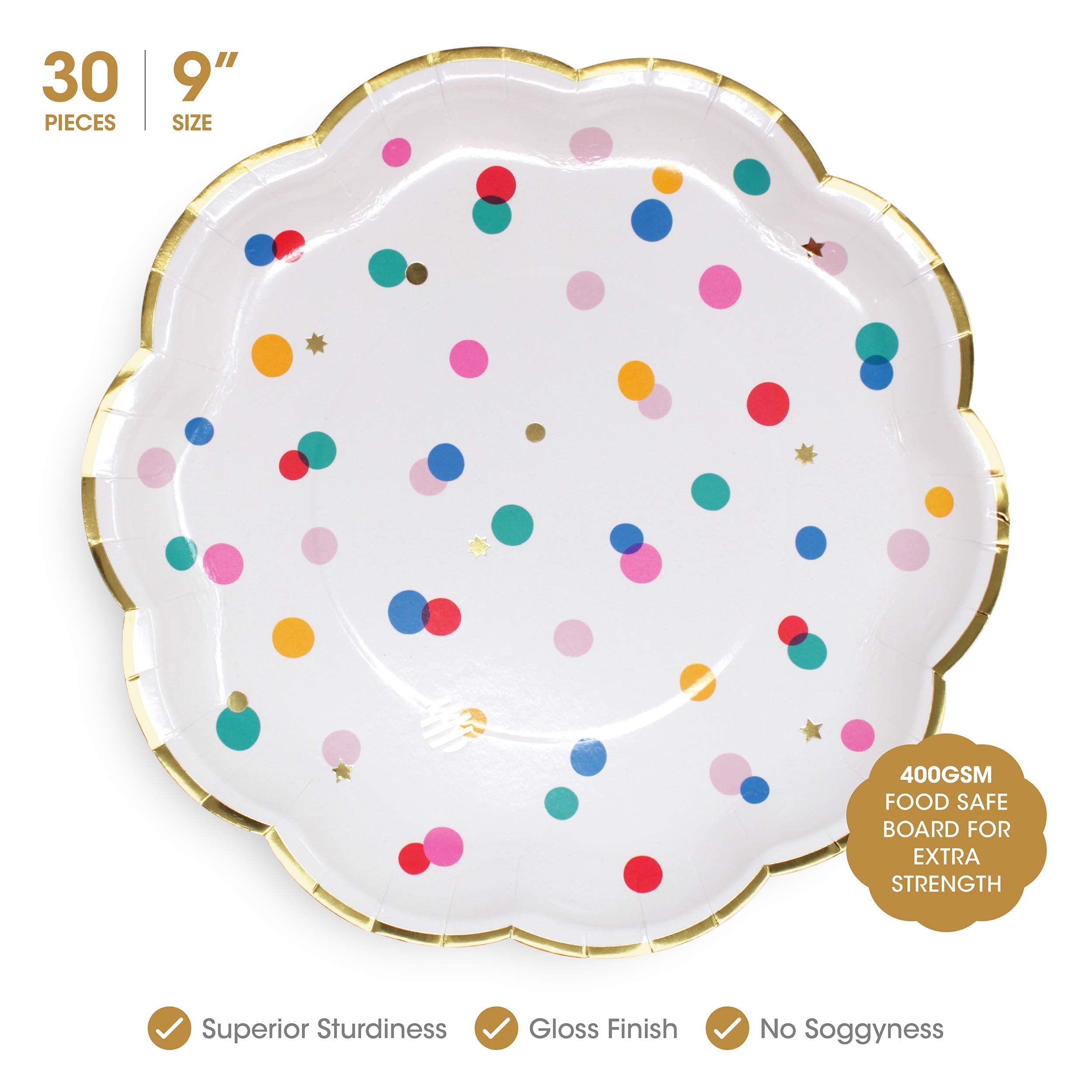 The Joy Bazaar Premium Pink and Gold Party Plates Set - 30 Pack Disposable Plates and Napkins, Ultra-Durable 400GSM, No Soggy Mess