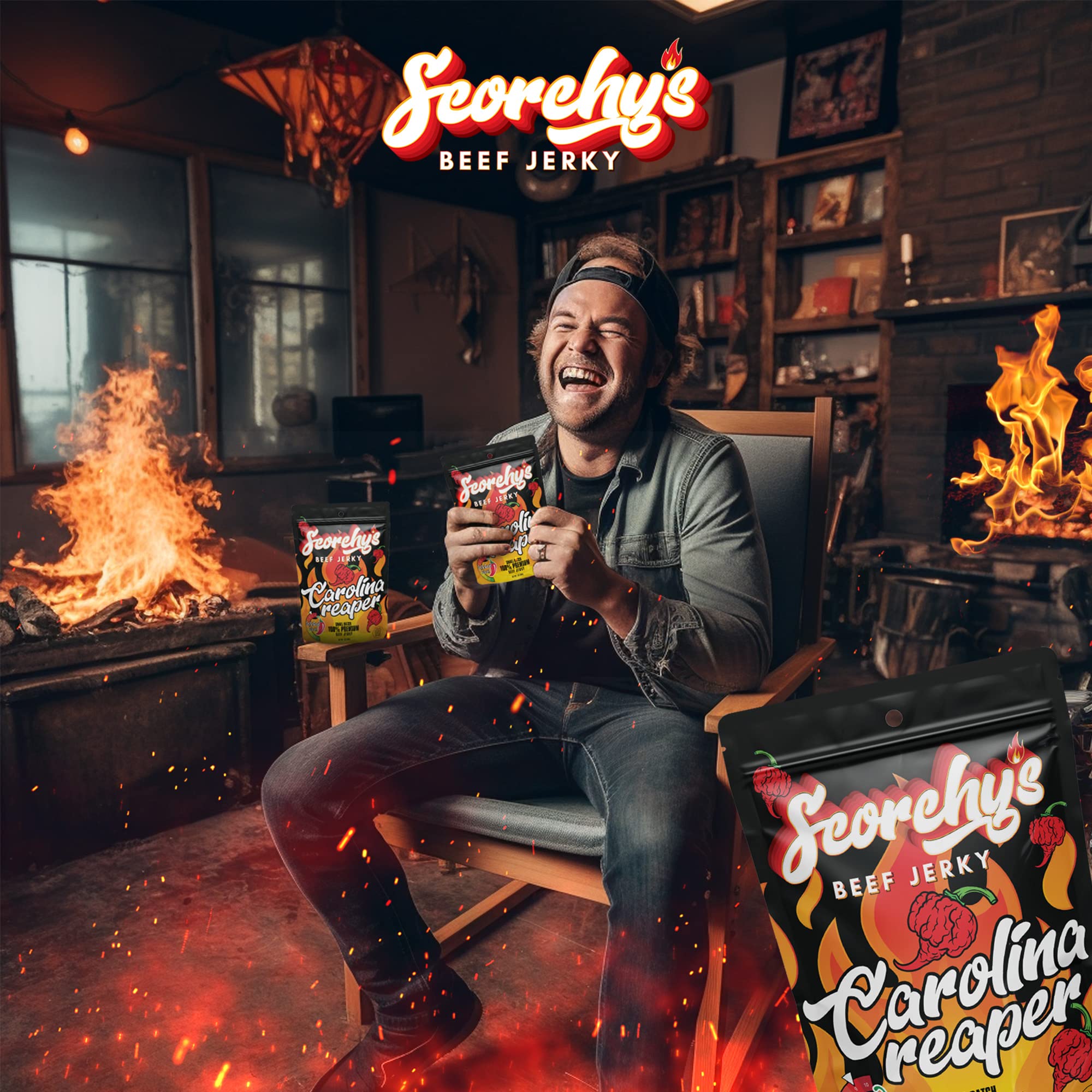 Scorchy's Jerky - Carolina Reaper Beef Jerky - Hand-Crafted Small Batch Jerky - Spicy High Protein Snack | Low Calorie and Low Fat - 30z - 1 pack