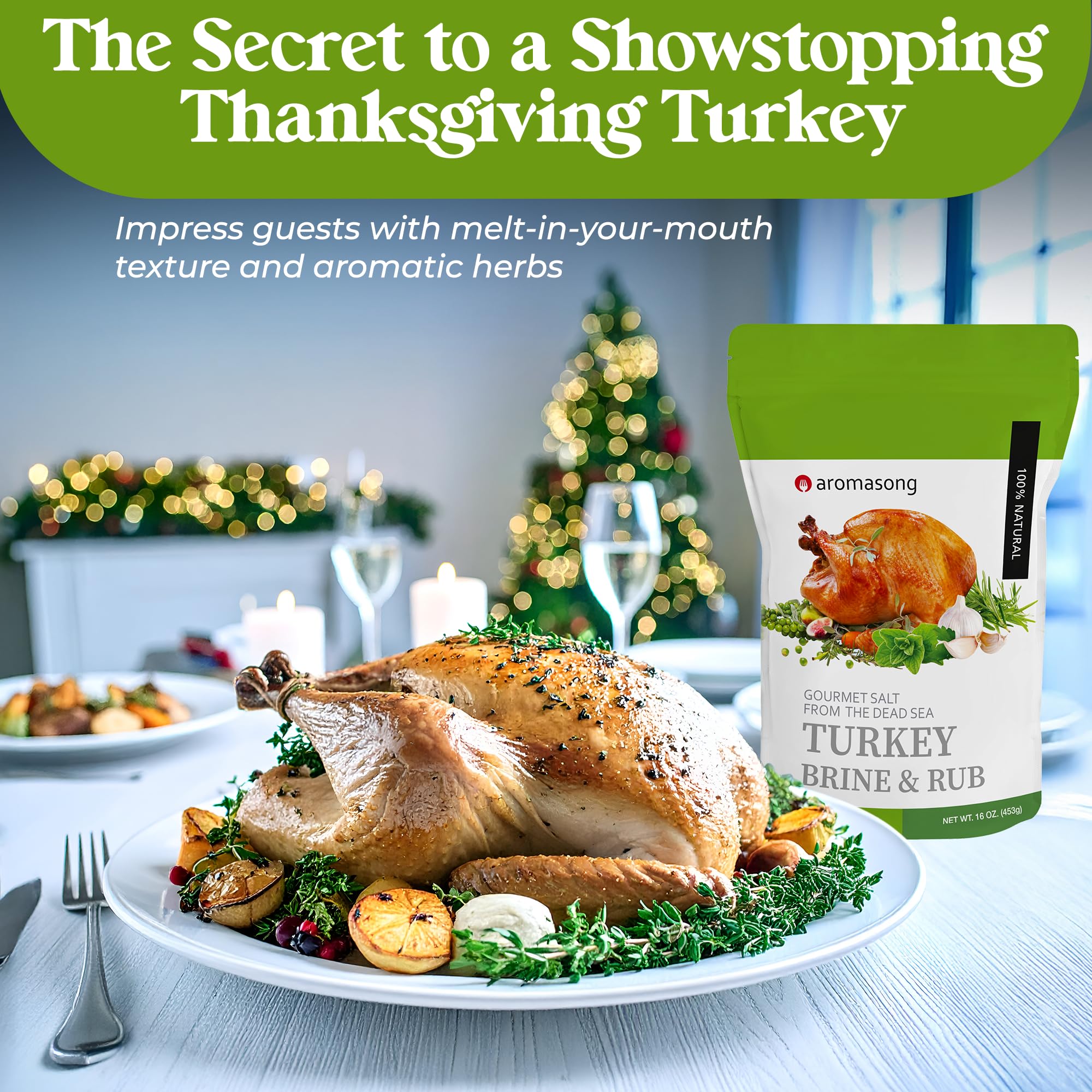 Aromasong Turkey Brine - 100% Natural - 2 LB - For Wet & Dry Brining. (Herbs De Provence seasoning) for Whole, Smoked, Oven-Roasted or Fried Turkey - Made in USA