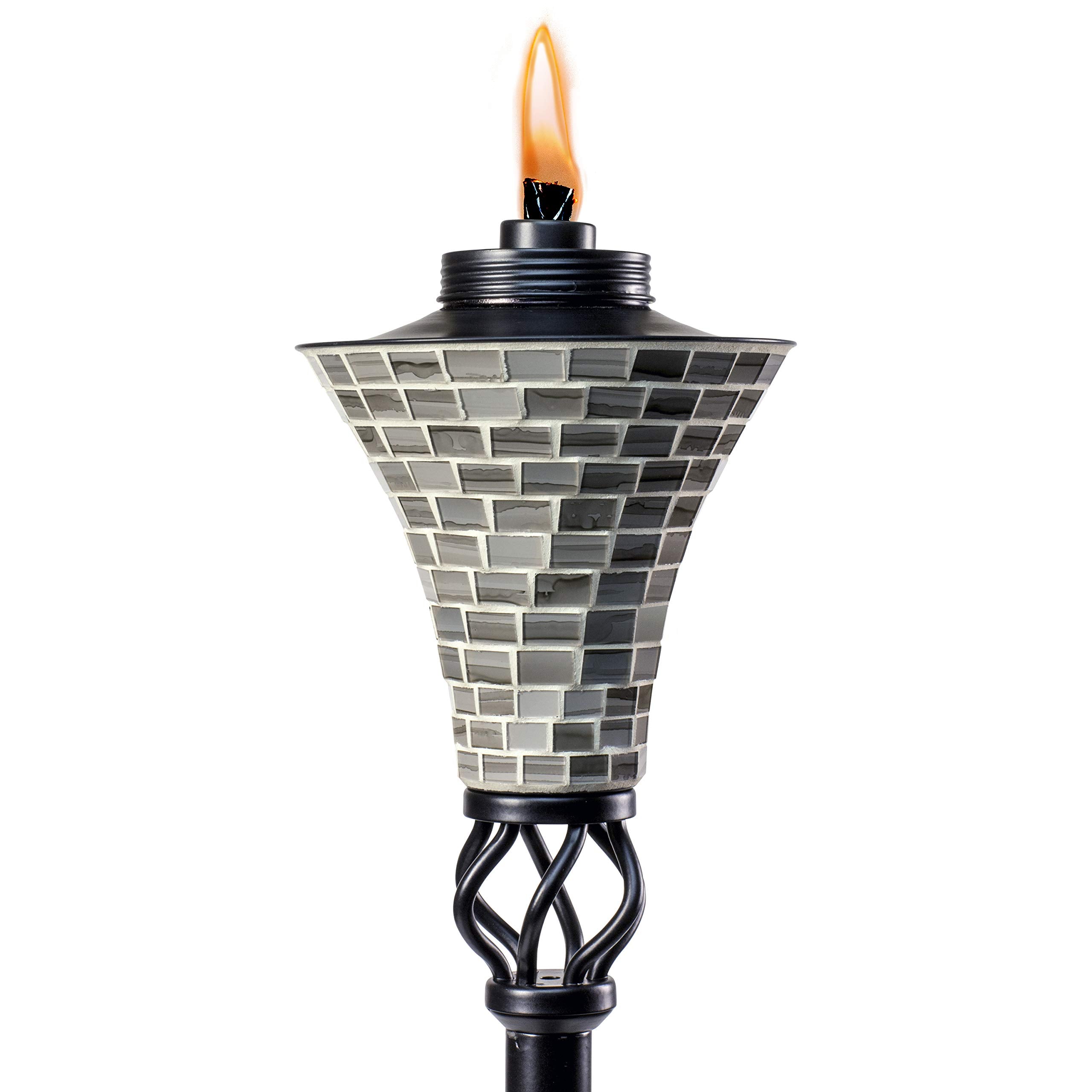TIKI Brand 1118037 Hosta Metal Mosaic Torch, 62-inch, Silver,Black/Silver