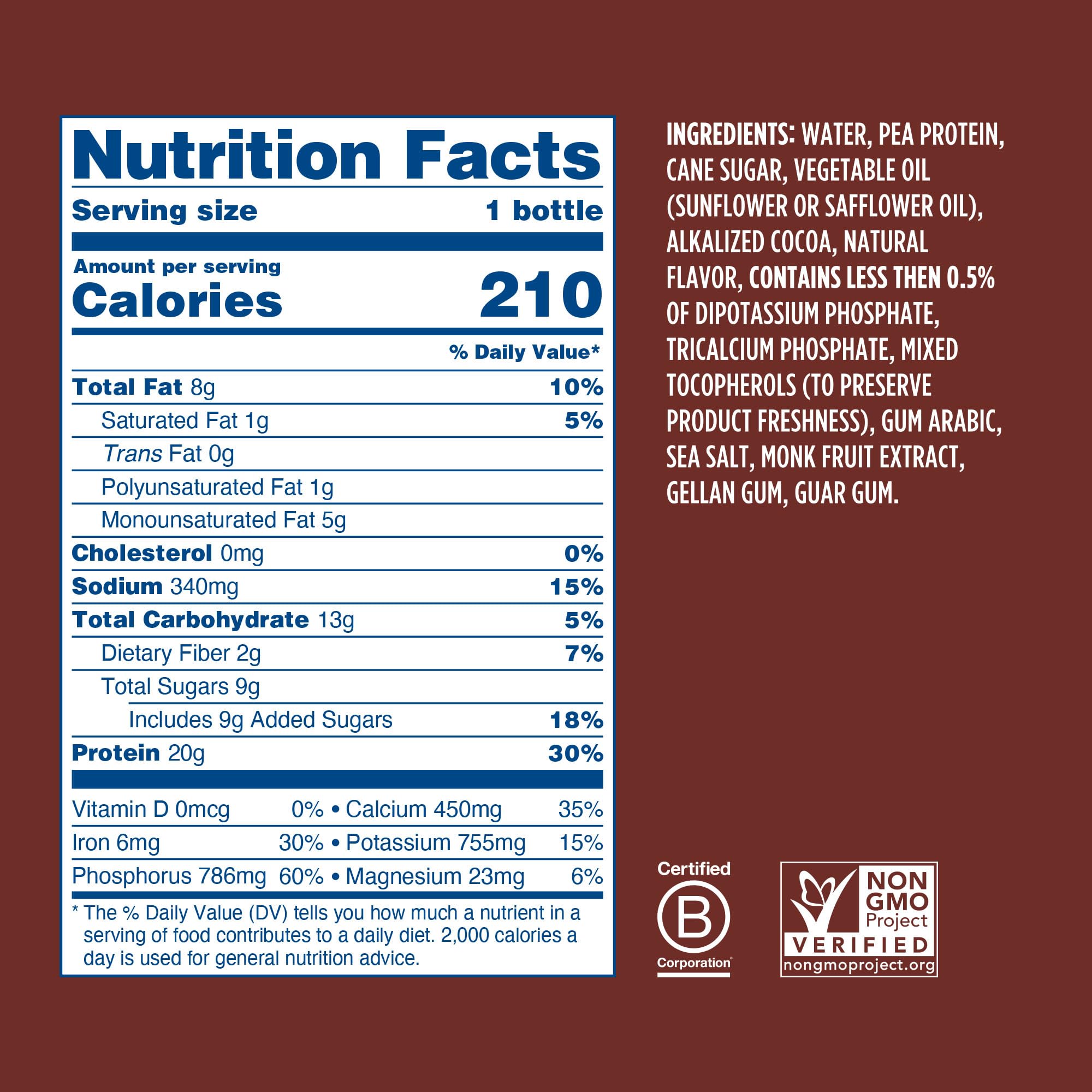 Ripple Vegan Protein Shake | Chocolate | 20g Nutritious Plant Based Pea Protein | Shelf Stable | No GMOs, Soy, Nut, Gluten, Lactose | 12 Oz, 12 Pack