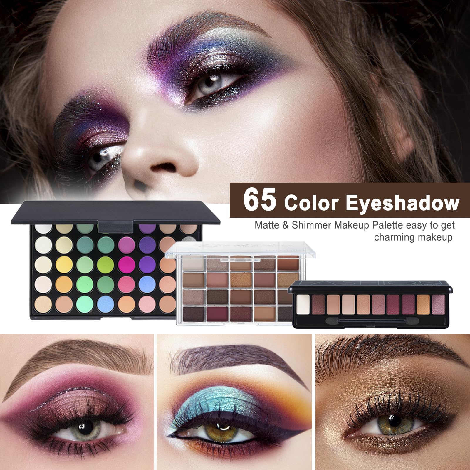 All in One Makeup Kit Makeup Kit for Women Full Kit Multipurpose Makeup ,eyeshadow、 liquid foundation,Loose powder,Eyebrow pencil,4-color lip gloss set