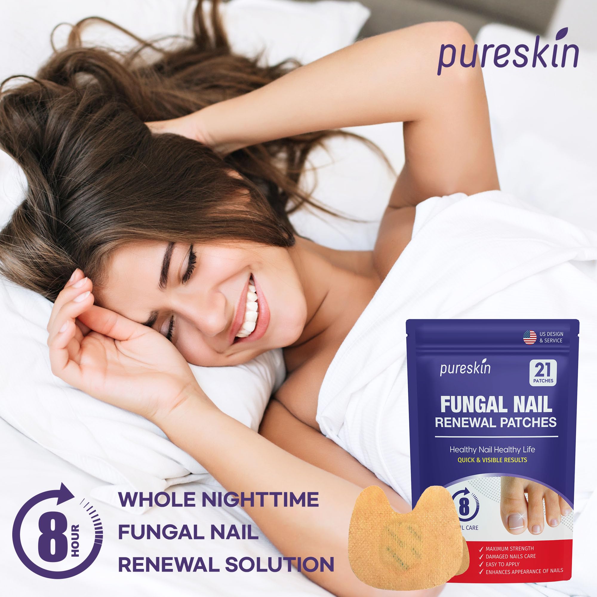 Extra Strength Toenail Fungus Treatment Patches: Nail Fungus Treatment for Toenail Fingernails - Fungal Nail Patches Nail Repair Patches - 8-Hour Nightime Nail Renewal Patches - 21Patches