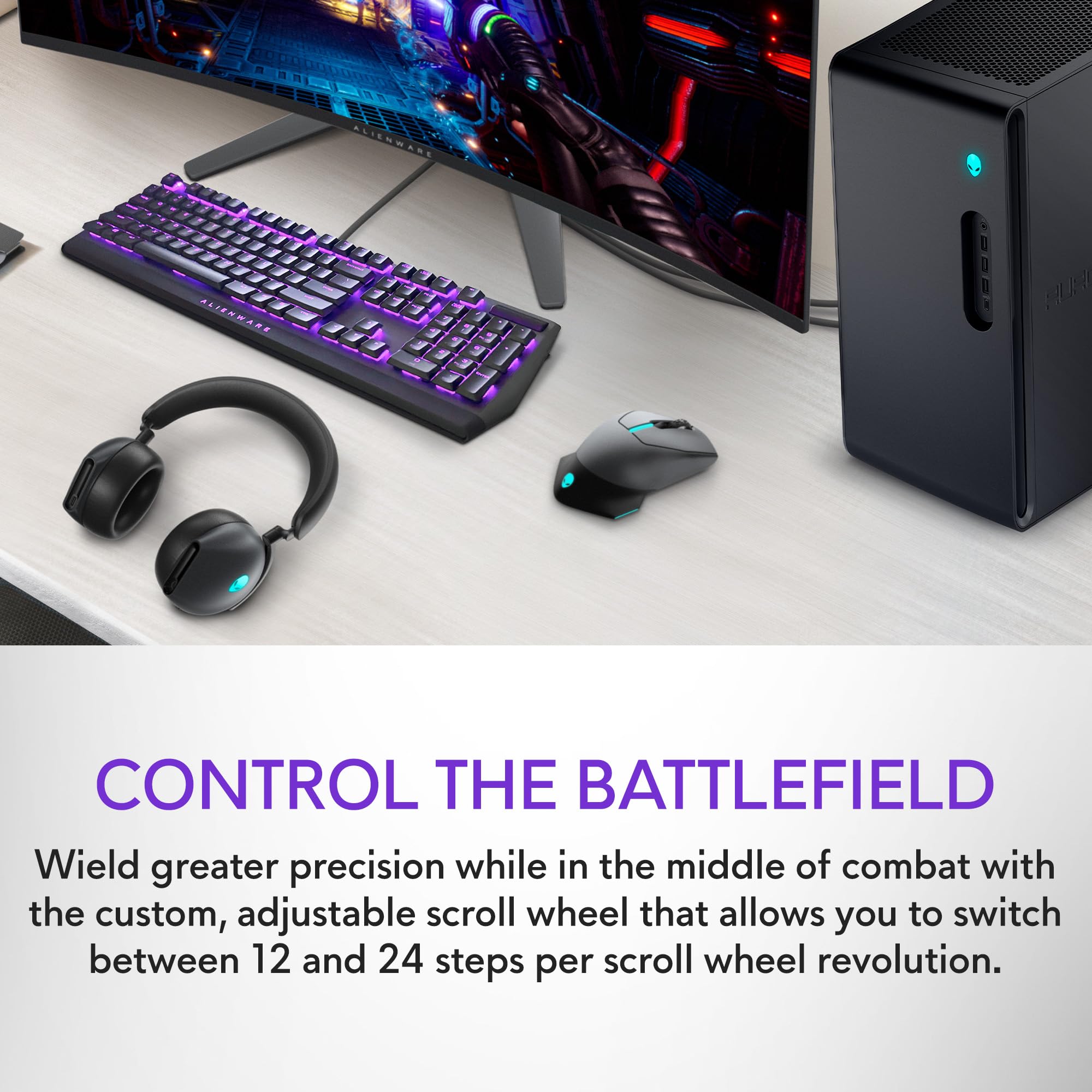Alienware Wired/Wireless Gaming Mouse AW610M: 16000 DPI Optical Sensor - 350 Hour Rechargeable Battery, 7 Buttons, 3-ZONE 16.8m AlienFX RGB Lighting, Edge-Free Design, Ergonomic, Dark Side of the Moon