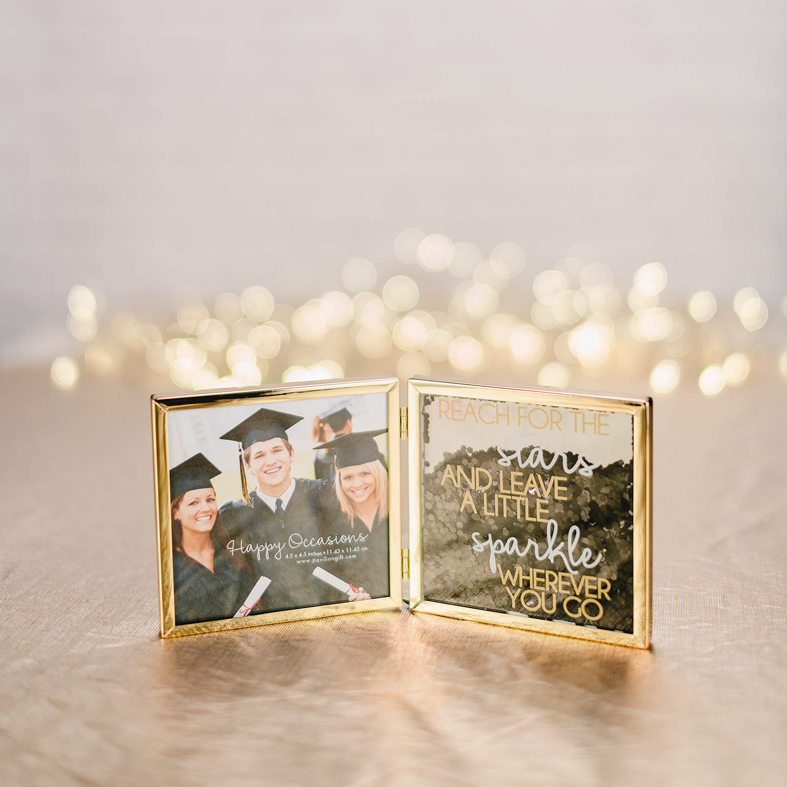 Pavilion Gift Company Reach For The Stars And Leave A Little Sparkle Wherever You Go - 9.75 Inch Double-Sided Hinged Glitter Picture Frame For 4.5 Inch Square Photo