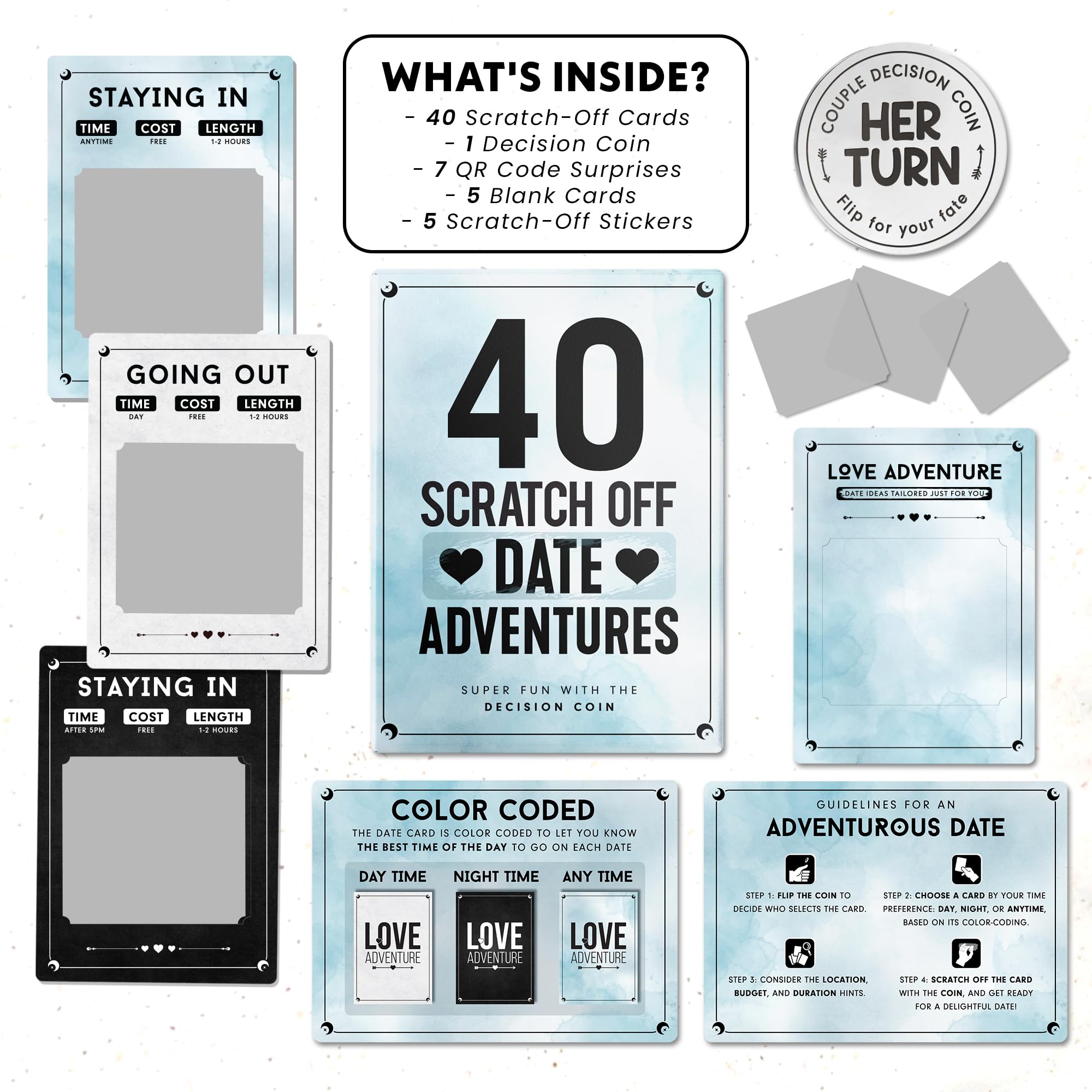 LOVEVIBE 40 Fun and Romantic Scratch Off Date Adventure Ideas for Her, Him, Girlfriend, Boyfriend, Wife, or Husband - Perfect for Date Night, Special Couples Gift for Anniversaries, Birthdays & More!