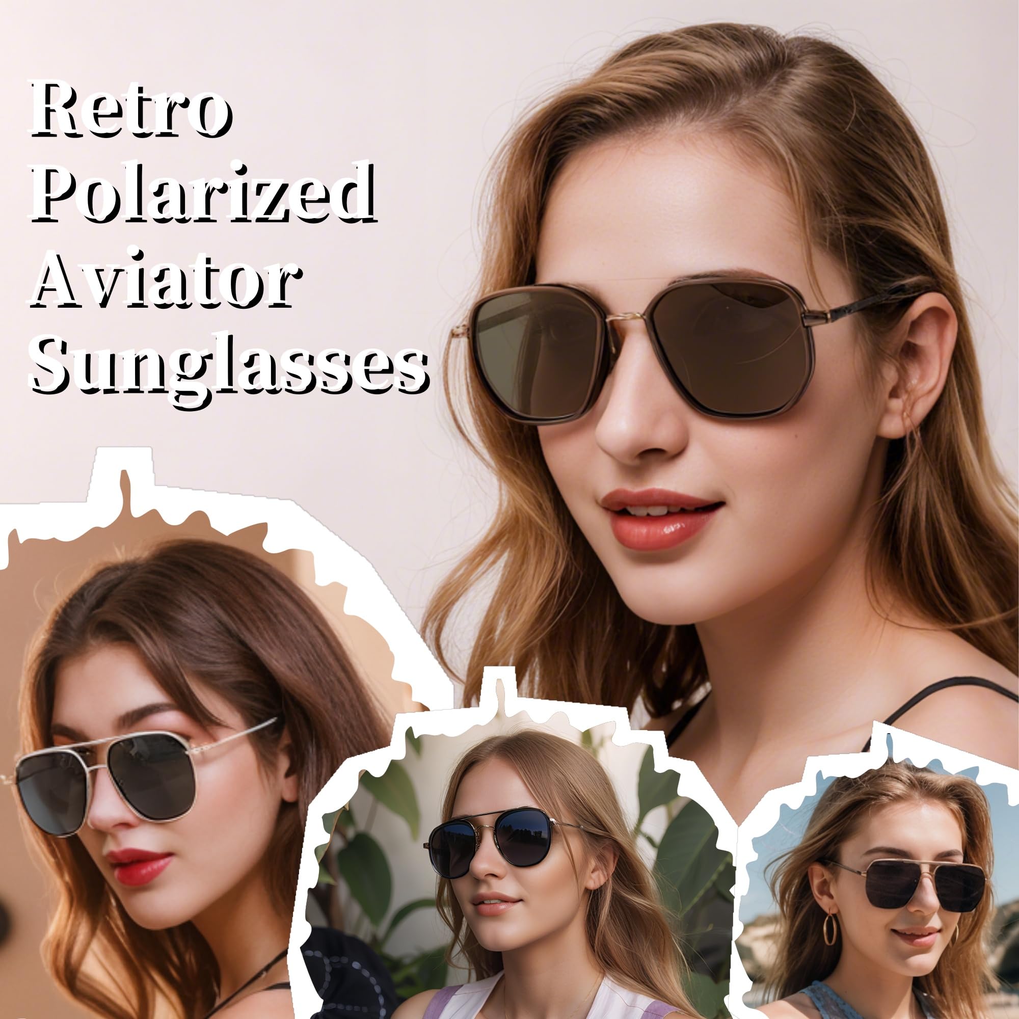 BOBUXLIIN Retro Trendy Womens Aviator Sunglasses Square Polarized UV Protection Sunglasses Women Tangle Free Vintage