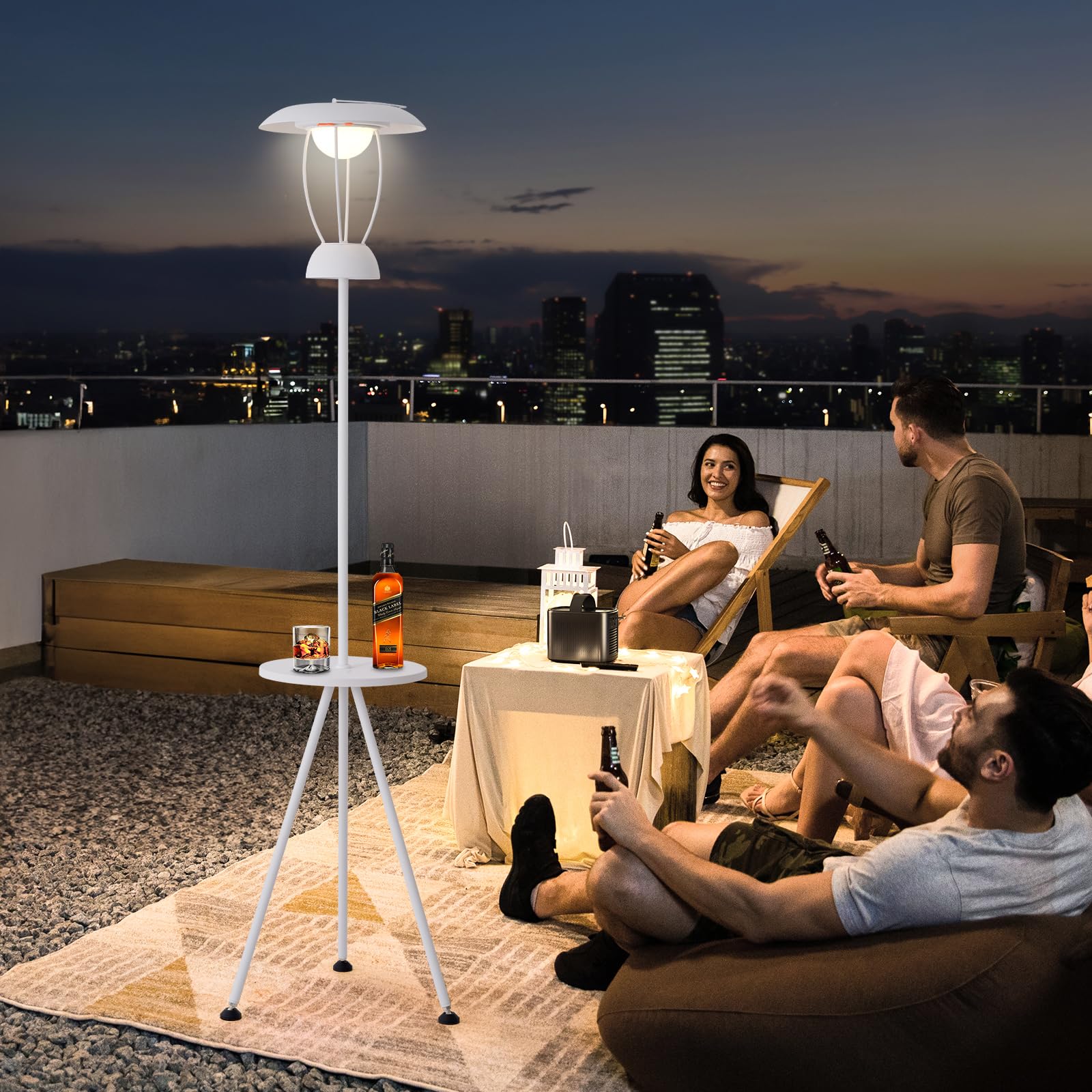 bdayanx Outdoor Floor Lamp is Solar Powered, Equipped with Three Level Dimming Outdool Solar Lamp, and a Windproof Outdoor Floor Lamp with a Table, Suitable for Terraces, Decks, and Outdoor Spaces