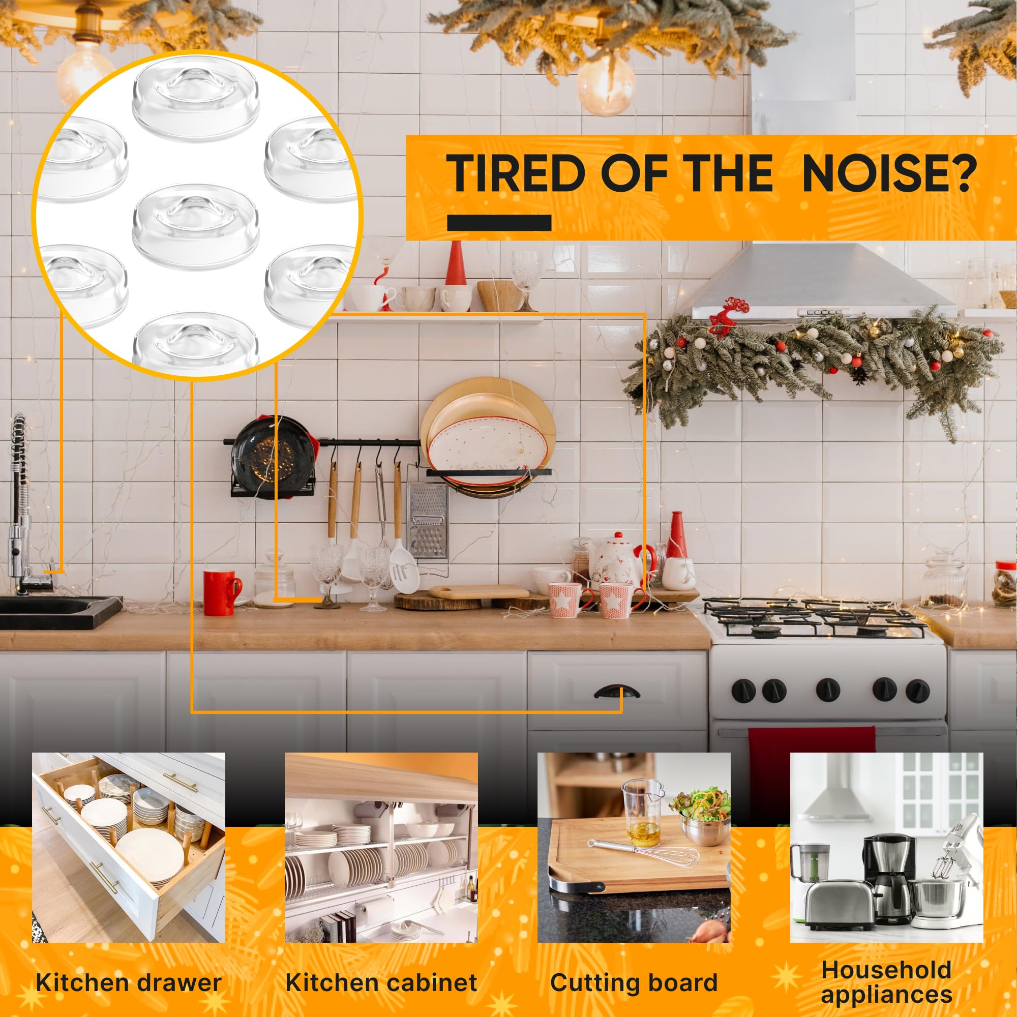 Vellax 64 Self Adhesive Cabinet Door Bumpers & 104 Clear Cabinet Bumper Pads - Self-Adhesive Silicone Buffer Set with 4 Shapes for Doors, Drawers & Furniture โ Sound Dampening & Surface Protection