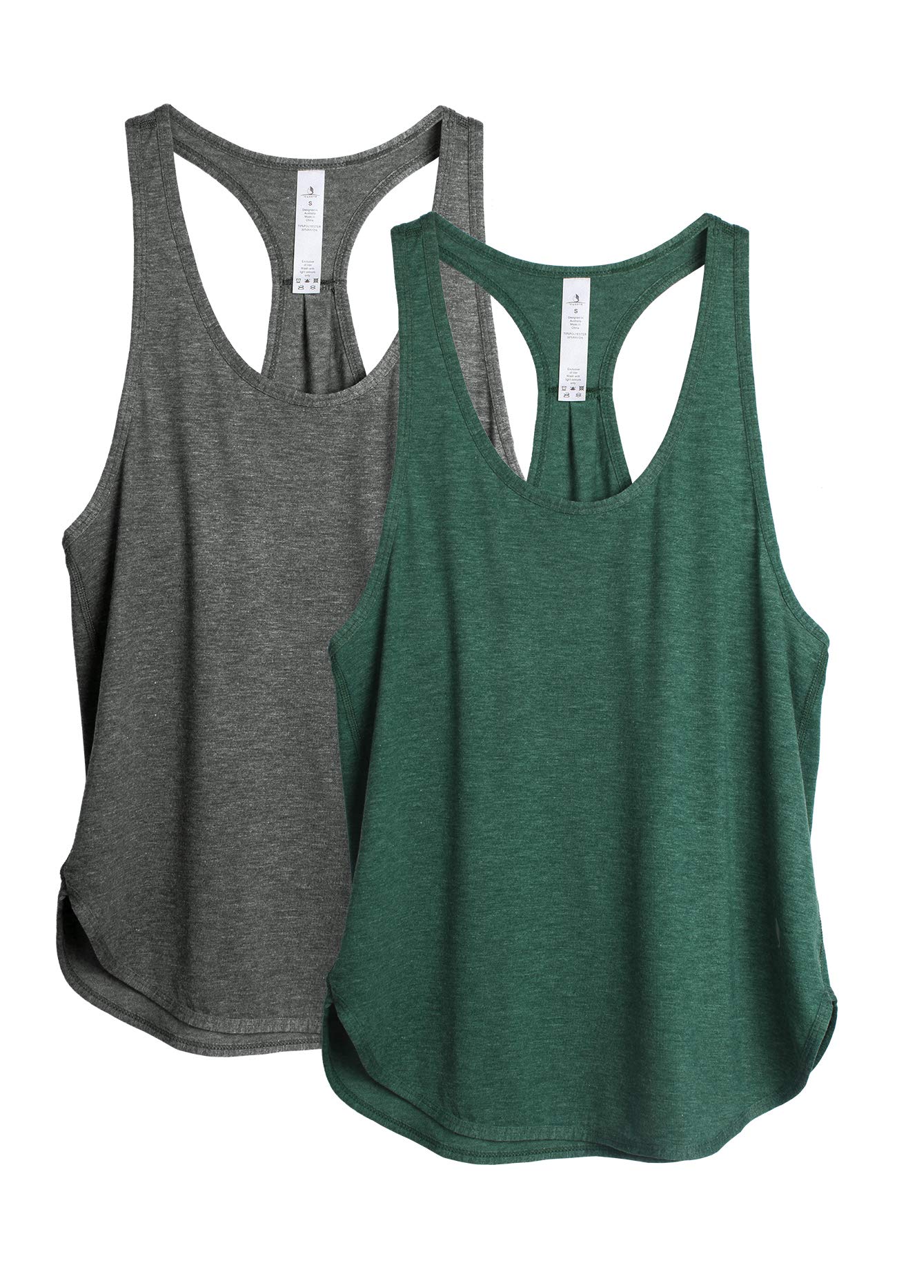 icyzone Workout Tank Tops for Women - Athletic Yoga Tops, Racerback Running Tank Top Loose Fit (S, Charcoal/Army)