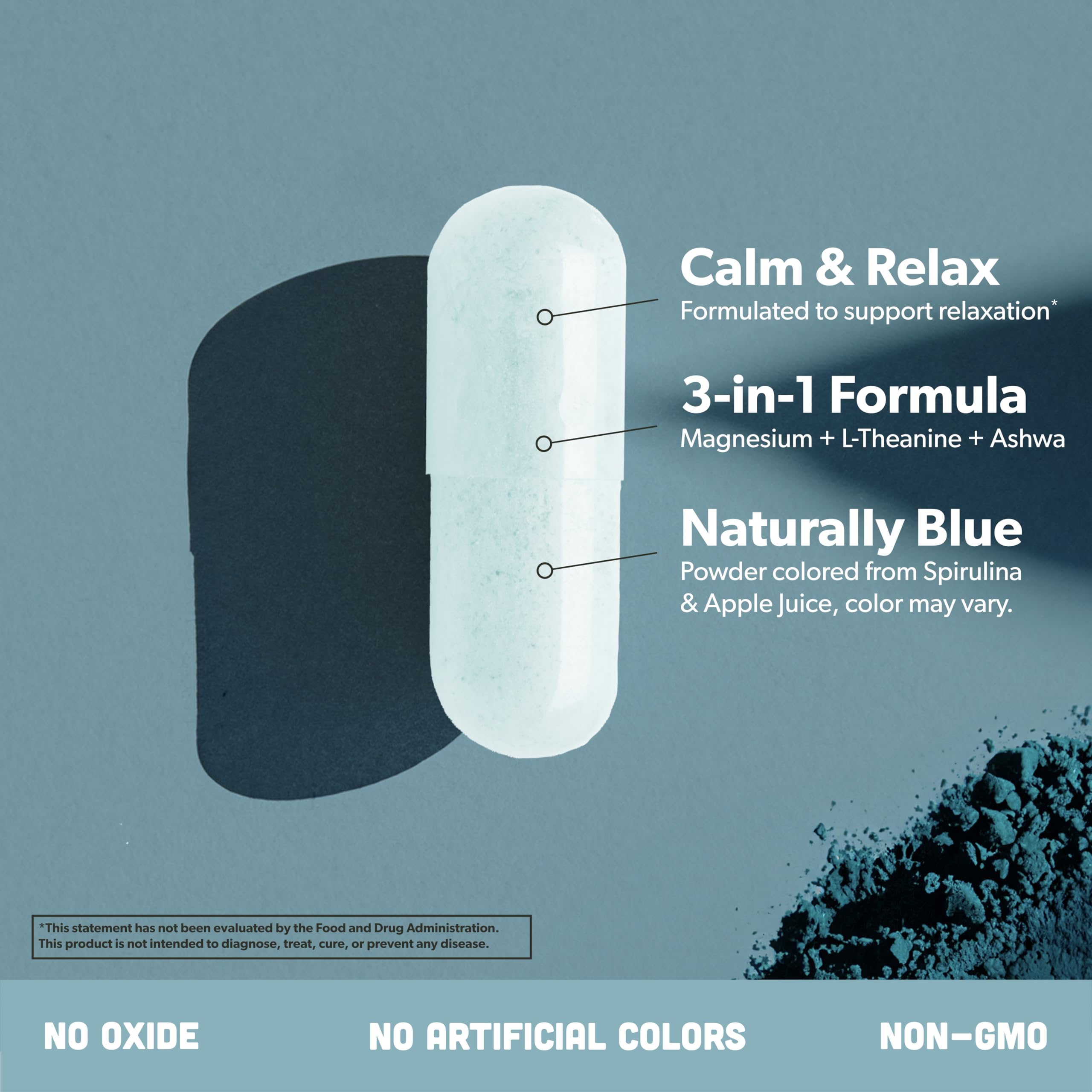 Magnesium Glycinate Complex Supplement - Chelated Magnesium Glycinate with Malate, Organic Ashwagandha, L-theanine & Blue Spirulina - High Absorption, Vegan, Non-GMO, 300mg, 90 Veggie Caps