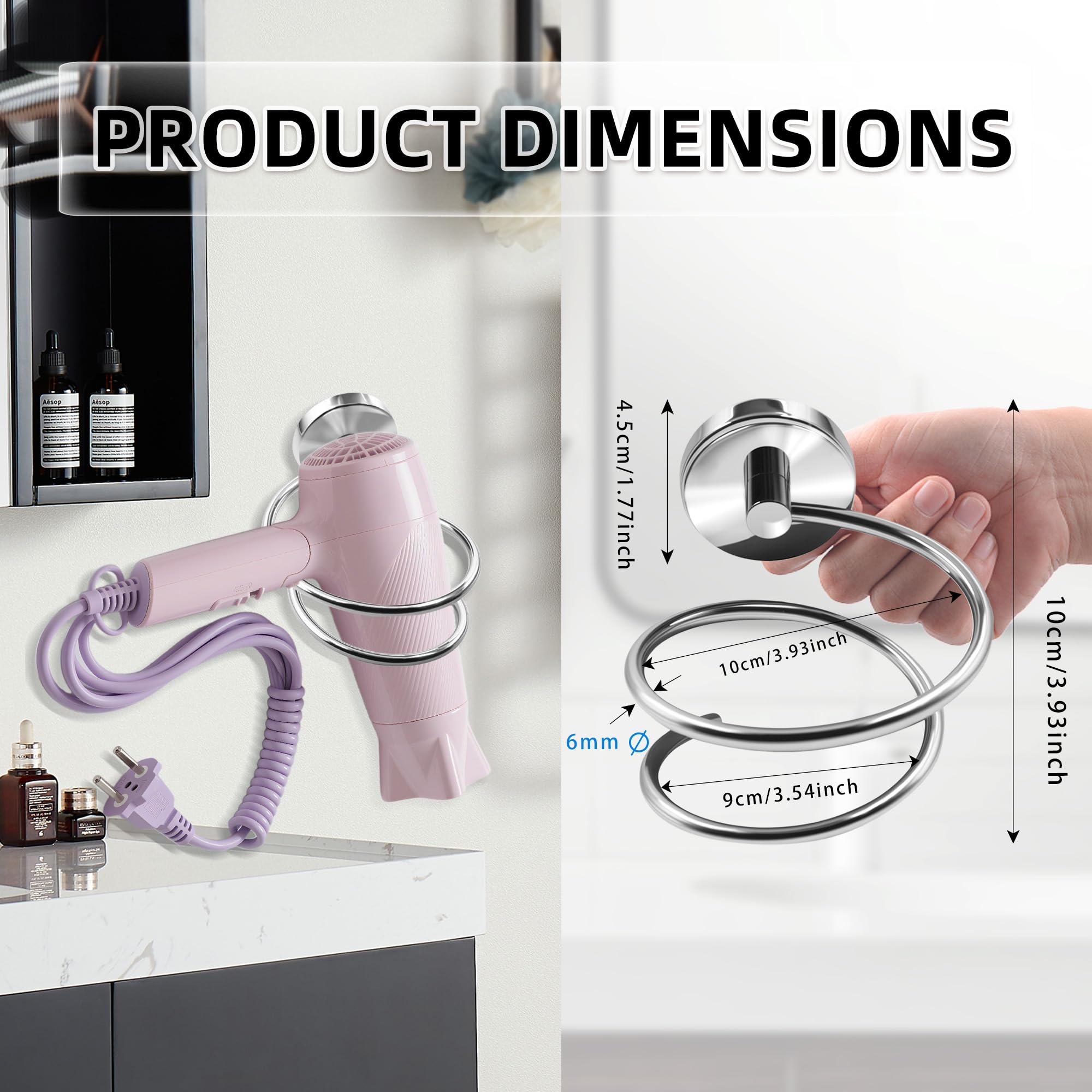 Bathroom Hair Dryer Holder Hair Care Tools Holder Wall Mount Chrome Finished Stainless Steel