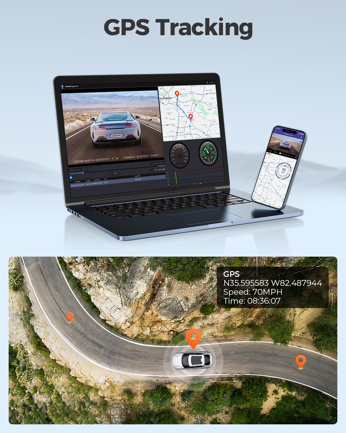 AZDOME M550 Pro 4K Dash Cam Front and Rear, Free 64GB Card, 5GHz Wi-Fi GPS Car Camera, 3.18'' IPS Screen Dashcam, APP Control 150° Wide Angle, WDR Night Vision, G-Sensor Parking Mode