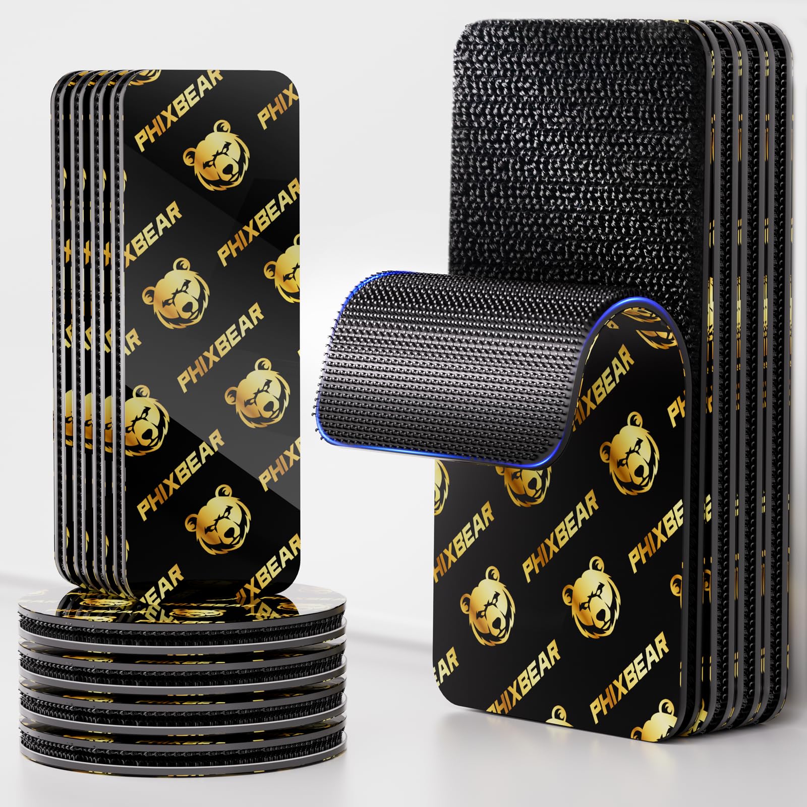 PHIXBEAR 12 Sets Hook and Loop Strips with Super Adhesive Heavy Duty, 3.6"x2"/3.15"x1.18"/ 2" Double-Sided Adhesive Strip, Heat Resistant Waterproof, Car Mats Outdoor or Indoor Use