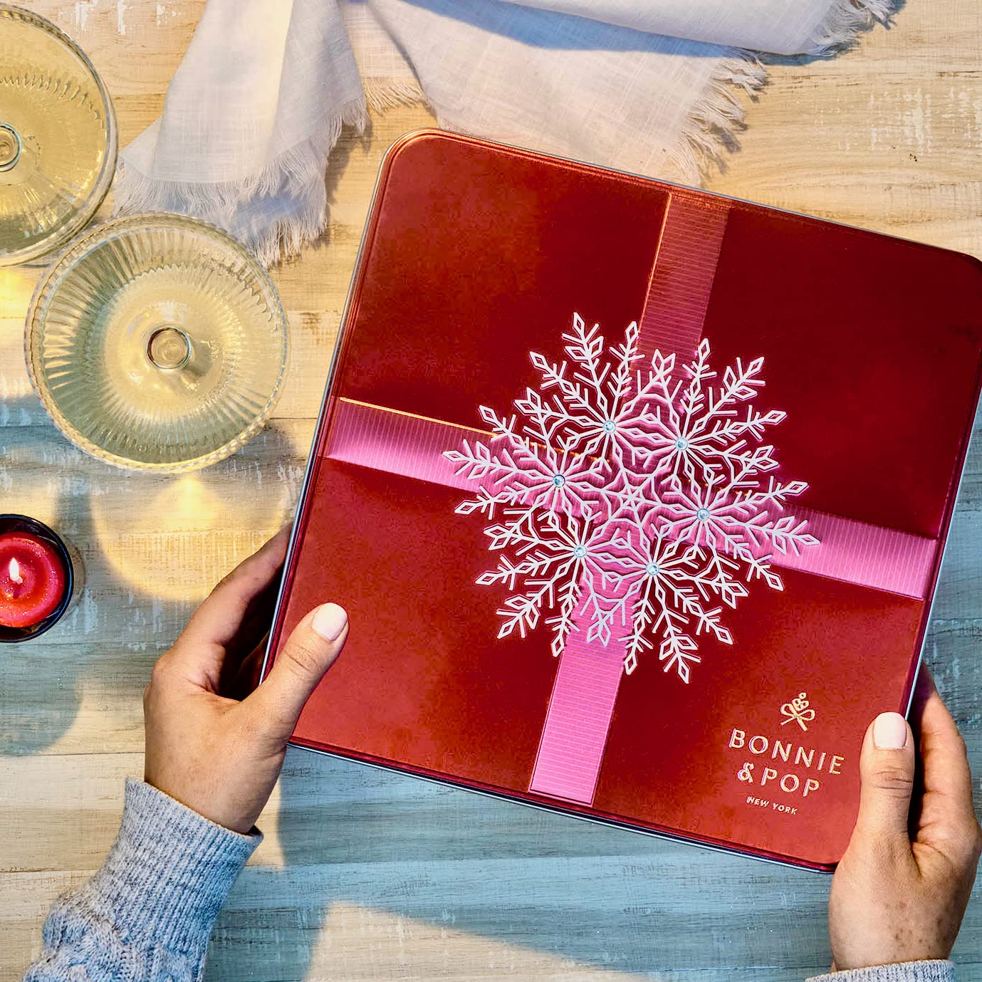 Bonnie and Pop's Holiday Tin- with Assorted Christmas Chocolate, Nuts, Bark, Truffles β Festive, Corporate, Family, Gift Basket Idea for Men and Women