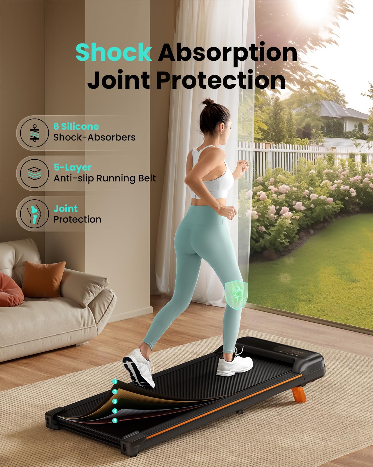 Abonow Portable Walking Machine Pad, Under Desk Treadmill with Incline for Home Office 2.5HP, LED Display, 265 Lbs Weight Capacity with Remote Control, Black Orange