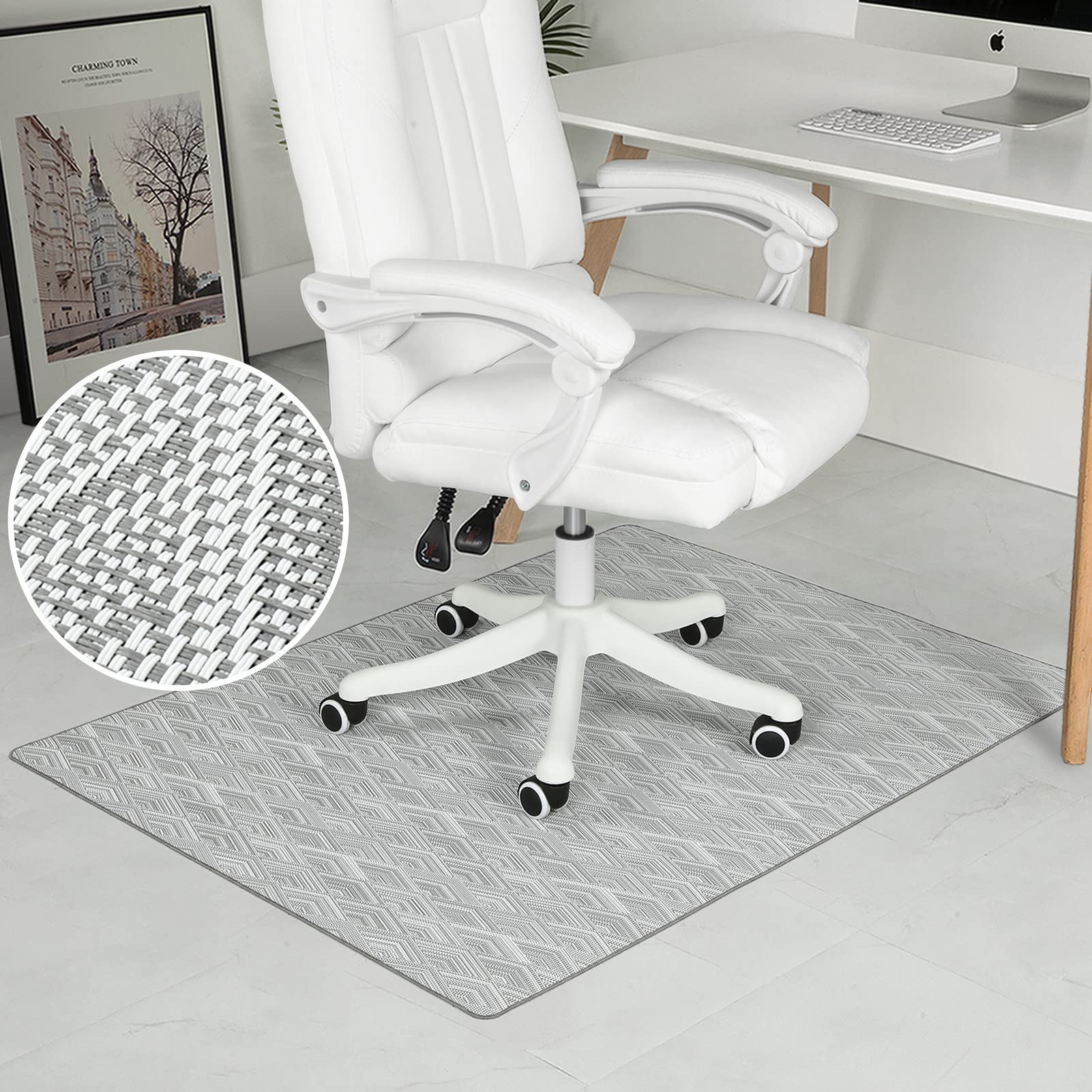 RccugmatS Chair Mat for Hardwood & Tile Floor, 36" x 48" Heavy Duty Office Chair Mat for Rolling Chairs, Anti Slip, Computer Desk Chair mat, Floor Protector for Home Office, White & Grey