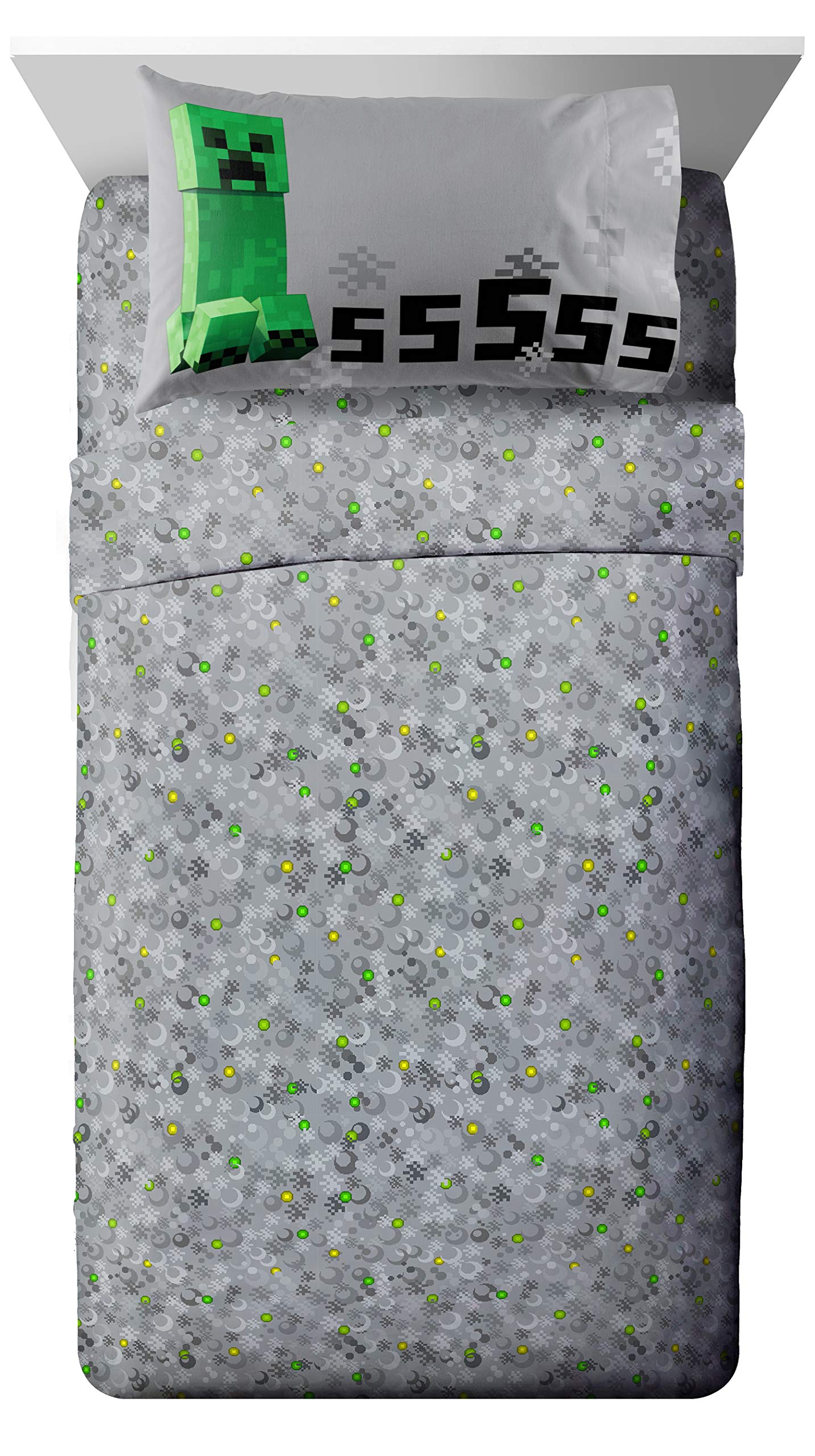Jay Franco Minecraft Creeper 5 Piece Full Bed Set - Includes Reversible Comforter & Sheet Set - Super Soft Fade Resistant Microfiber - (Official Minecraft Product)