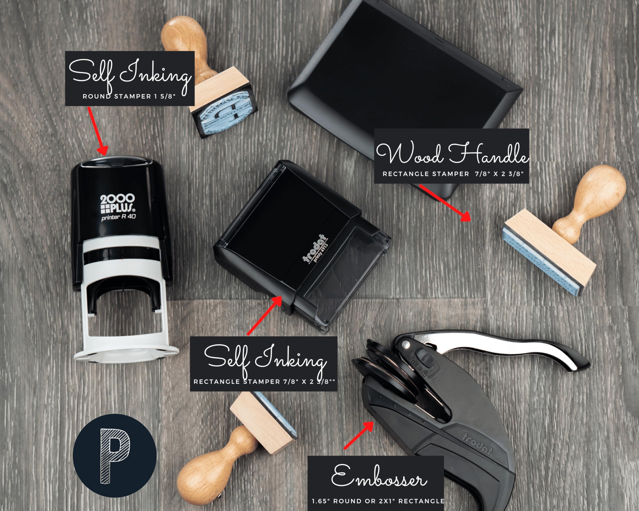 from The Library of | Ex Libris | Floral Book Stamp | Personalized Teacher Stamp | Custom Library Stamper | Monogram Self-Inking Wood Handle Embosser (Monogram 1)