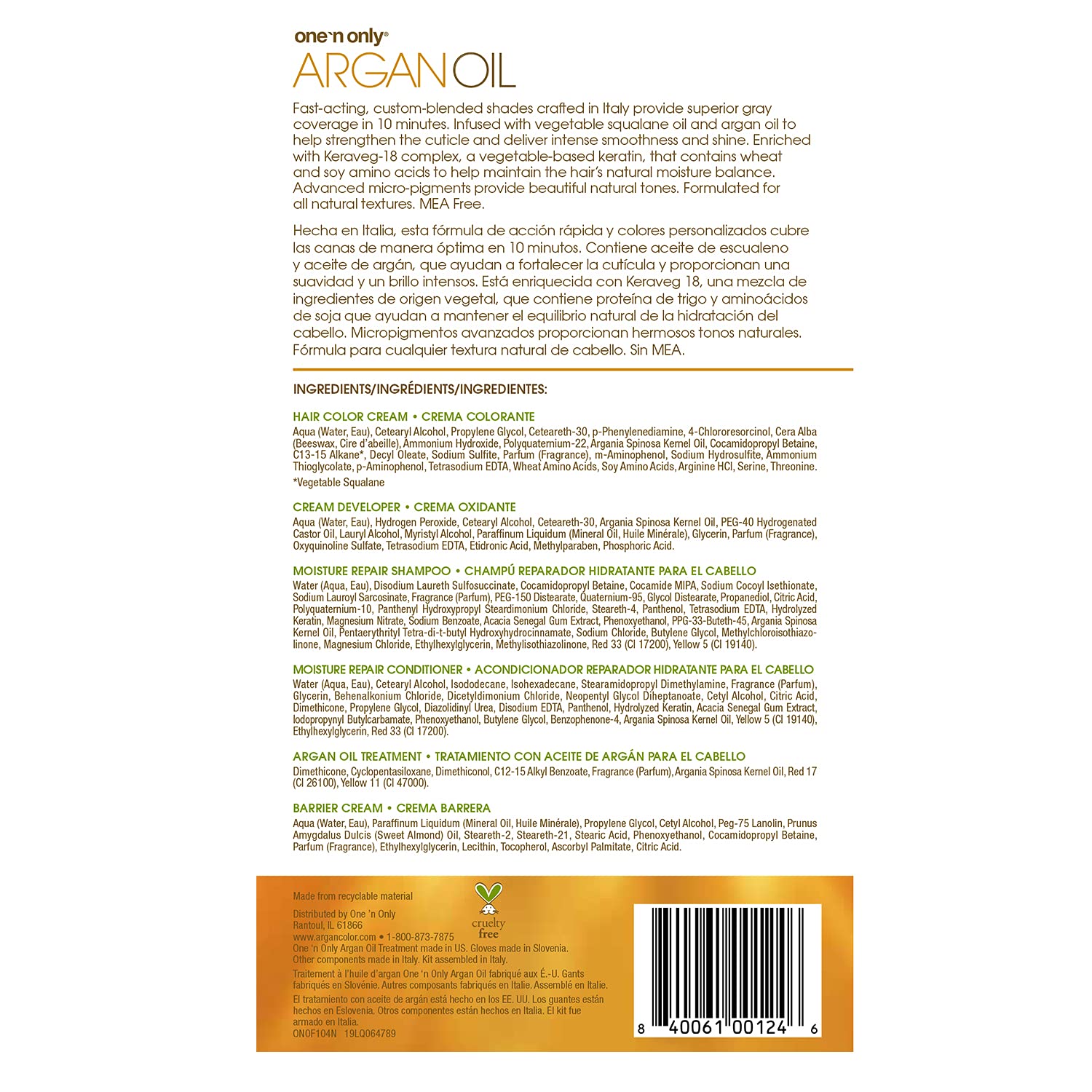 One 'n Only Argan Oil Fast 10 Permanent Hair Color Kit 4N Natural Medium Brown, Gray Hair Coverage in 10 Minutes, Helps Maintain Natural Moisture Balance, Advanced Micro-Pigments for Natural Tones