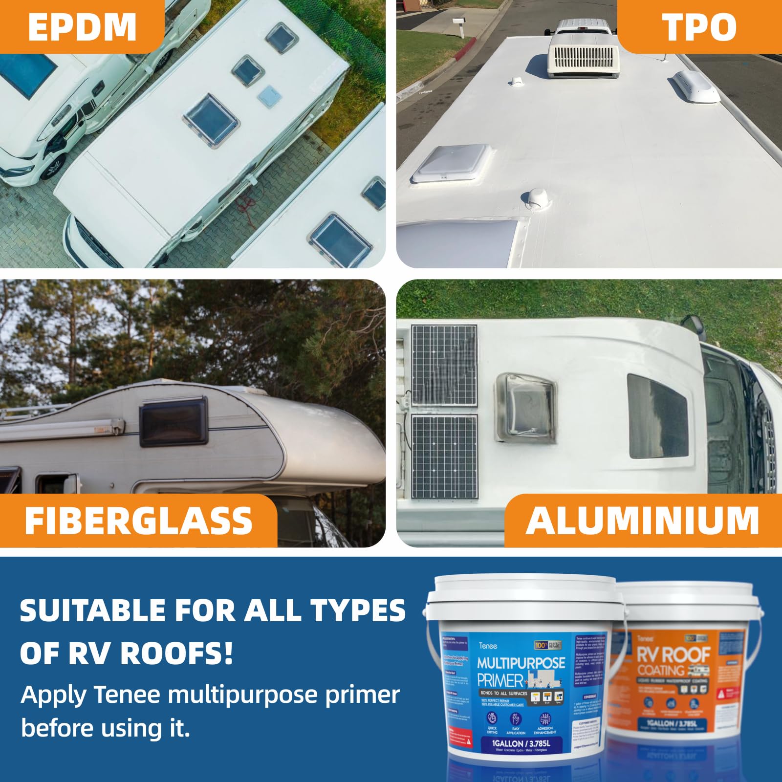 RV Roof Coating White, Waterproof Liquid Flexible Rubber Repair Coating, Solar Reflective Sealant for Easy Insulation & Leak Repair, Camper RV Roof Sealant for Metal Building, Trailer, Motorhome
