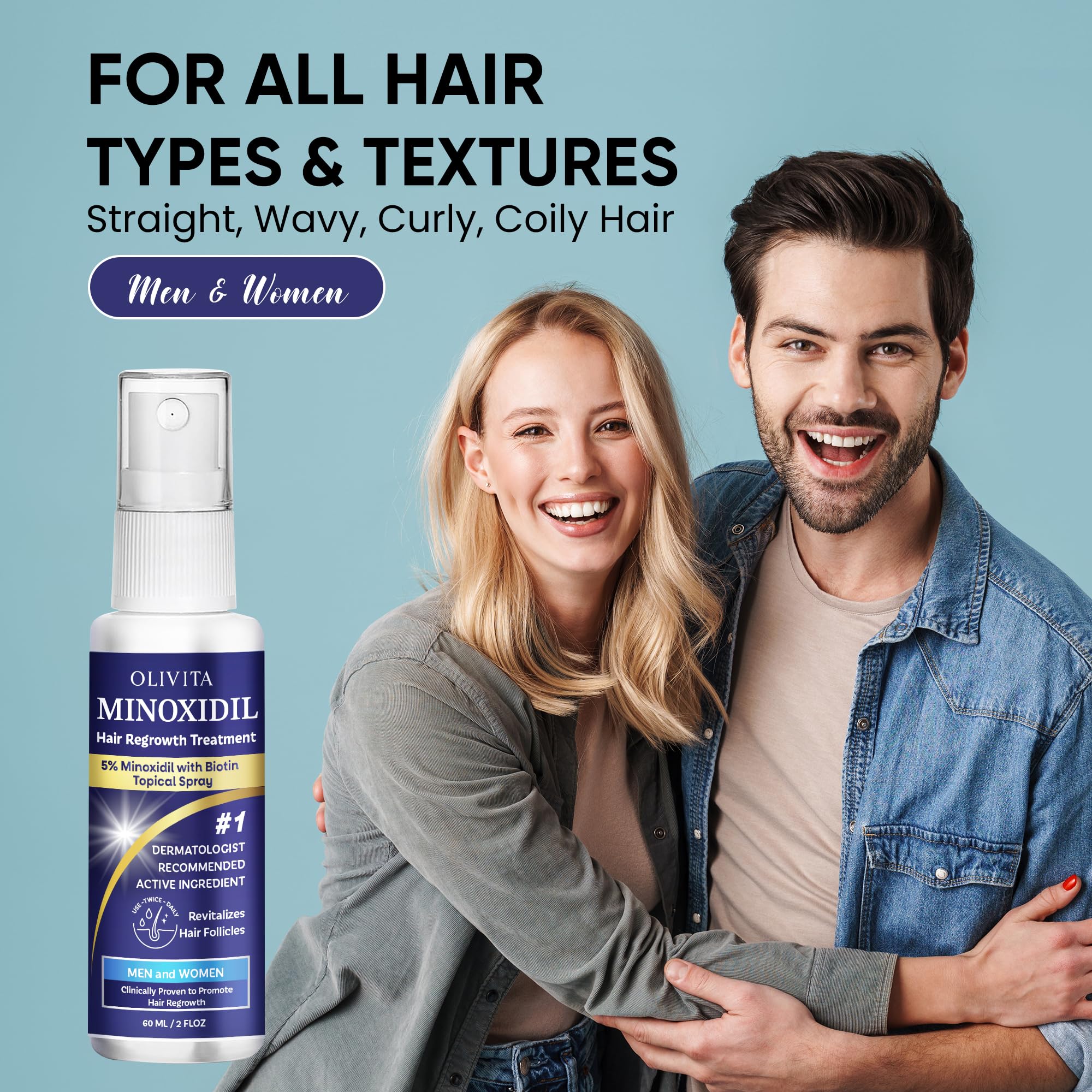 5% Minoxidil for Men and Women Hair Growth: Minoxidil Spray Hair Regrowth Treatment Serum with Biotin & Rosemary -Stop Hair Thinning and Hair Loss For Stronger Thicker Longer Hair 2 Pack