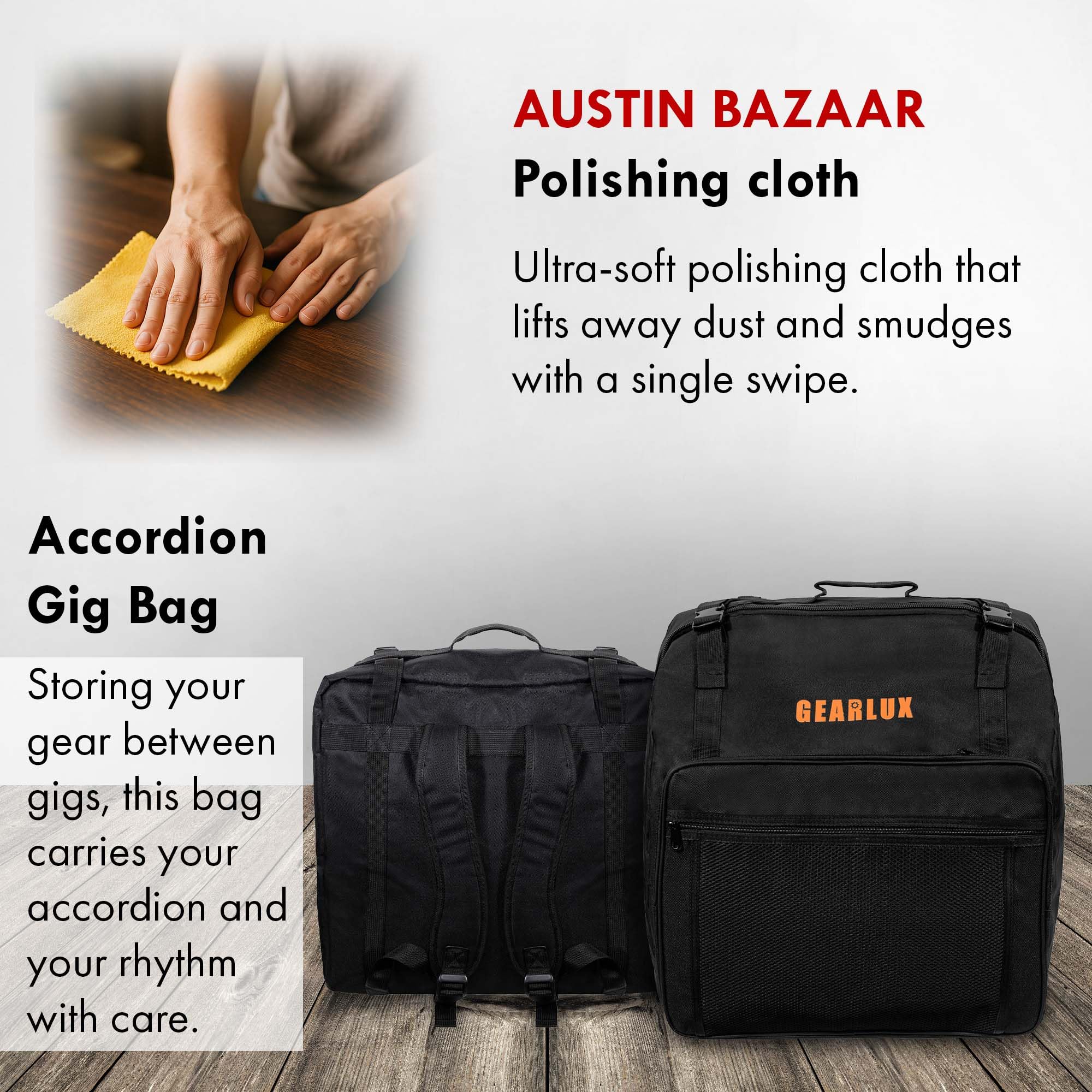 Hohner Panther Diatonic Accordion - Keys G/C/F Bundle with Gig Bag and Austin Bazaar Polishing Cloth