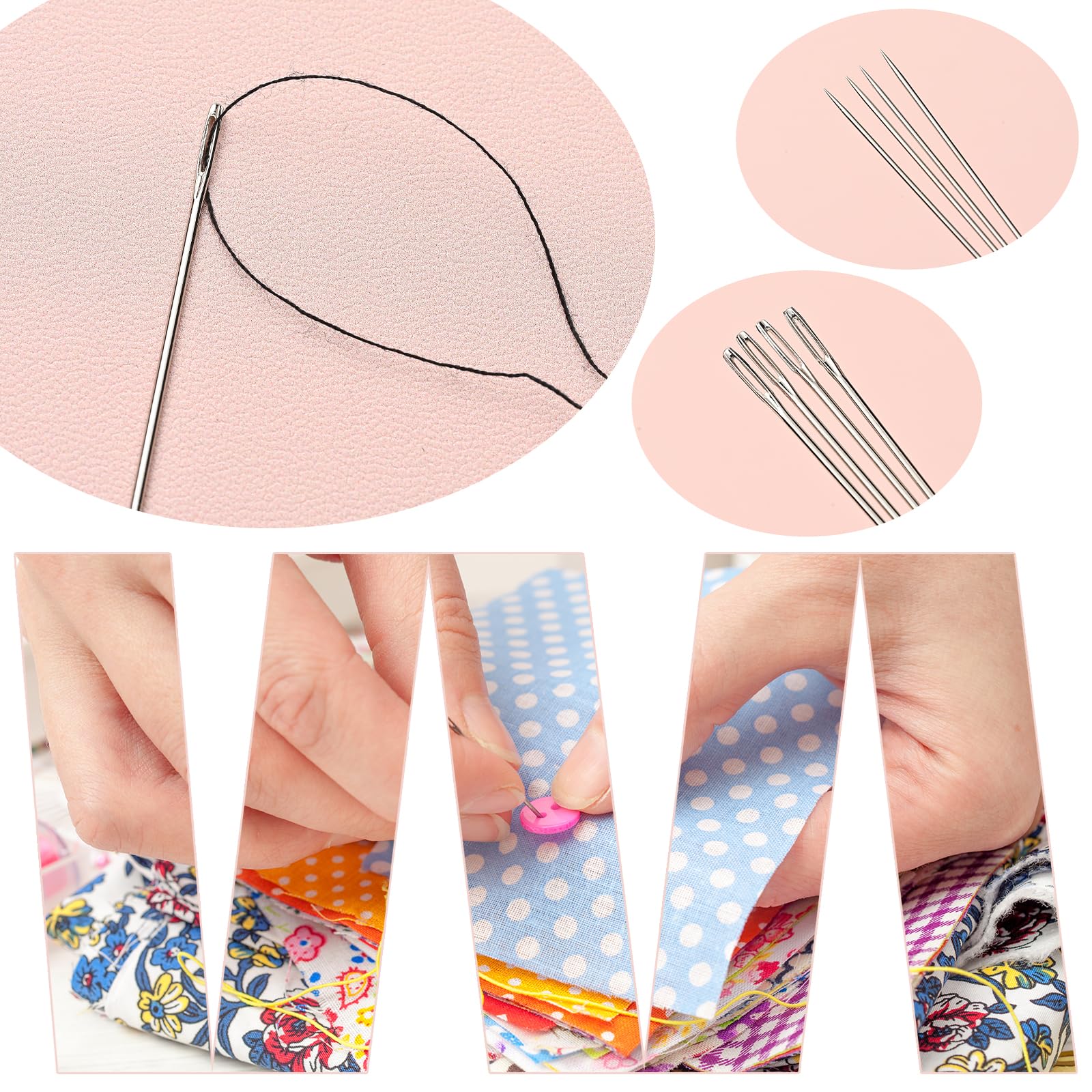 L'EclatDina 40PCS Sewing Needles Set, Large Eye for Hand Sewing, 7 Sizes Stainless Steel, with Threader & Magnetic Pin Cushion, for Embroidery & Crafts