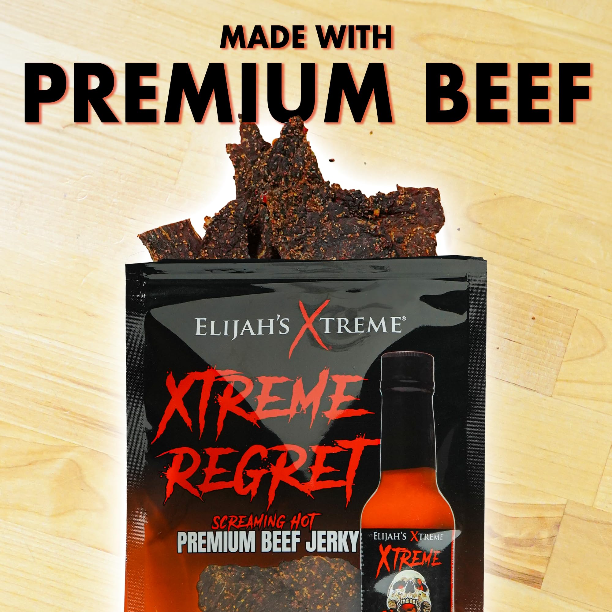 Elijah's Xtreme Regret Spicy Beef Jerky, Carolina Reaper Hot Beef Jerky, Premium Beef Jerky Snack Packs, Perfect for Snack Lovers