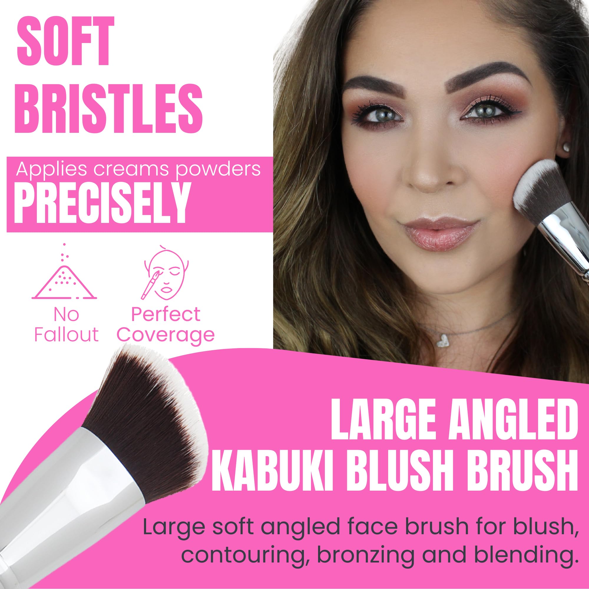 Beauty Junkees Angled Blush Brush for Cheeks – Bronzing Brush for Liquid, Cream, Mineral Powder Makeup Bronzer Contour Brush, Synthetic Kabuki Brush