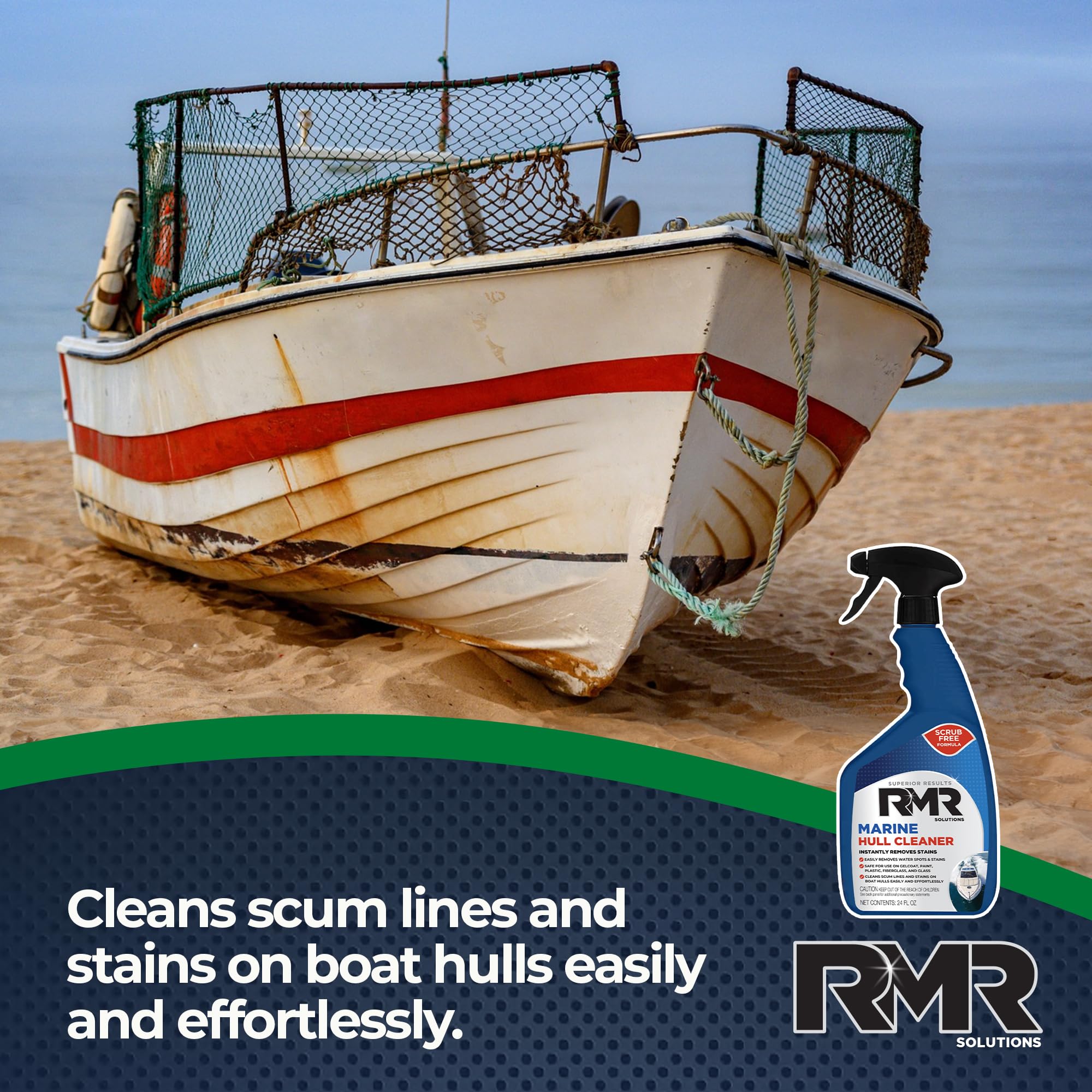 RMR Marine Hull Cleaner, Heavy Duty Boat Wash for Cleaning Slimy & Grimy Surfaces, Rust, Stain, & Water Spot Remover, 24 Ounce Spray