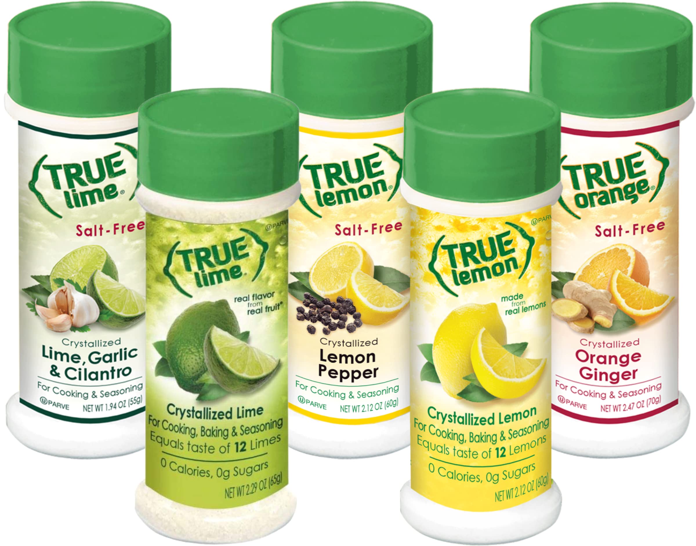 True Citrus Lemon Pepper, Lime Garlic & Cilantro, Orange Ginger, Bonus Includes Lemon & Lime Shaker, No Sodium, Gluten Free, Seasoning Salt Spice Shaker Kit, (Pack of 5)