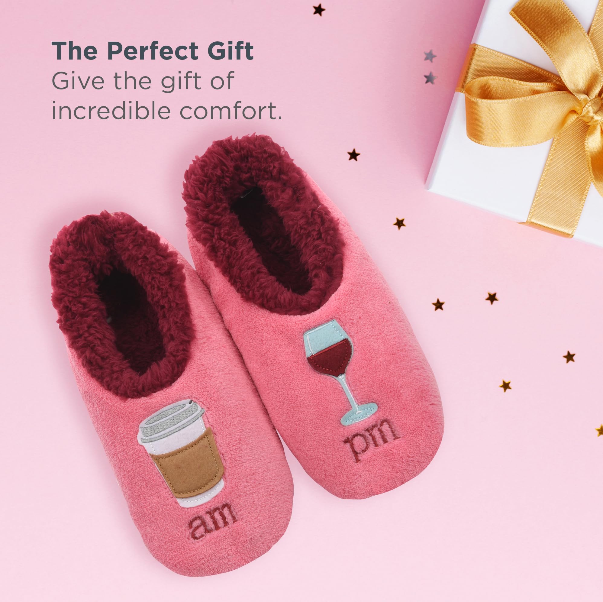Snoozies Coffee Slipper Socks for Women Cute Gifts and Fun House Slippers with Soft Sherpa Lining and Grips |AMPM-Medium