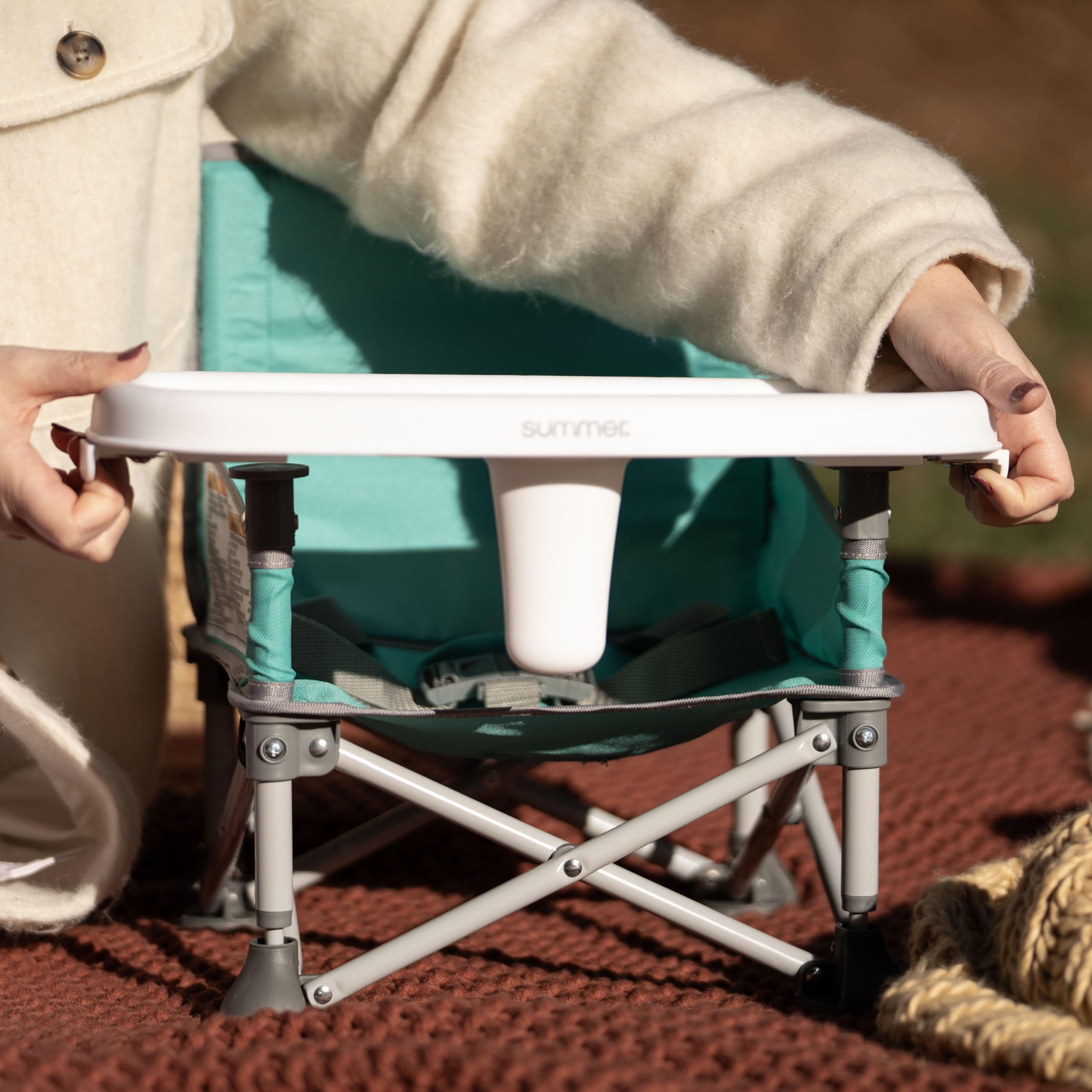 Summer by Bright Starts Pop 'N Sit Portable Booster Chair, Floor Seat, Indoor/Outdoor Use, Compact Fold, Teal, 6 Mos - 3 Yrs