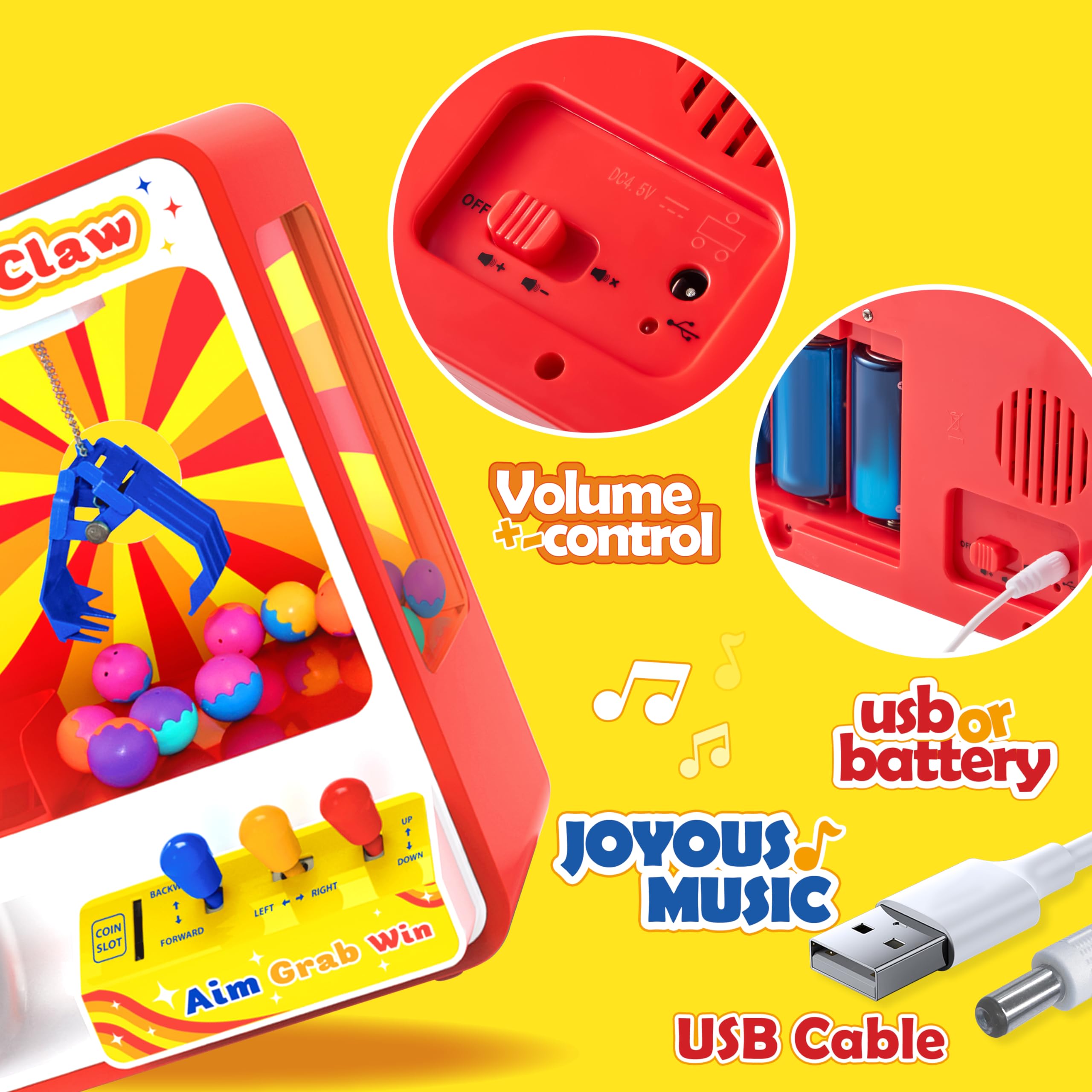 JOYIN Claw Machine Arcade Toy with LED Light & Adjustable Sound, Rechargable Dispenser Toys Mini Vending Machine for Kids - Perfect Christmas & Birthday Big Gifts for Kids, Ages 3+