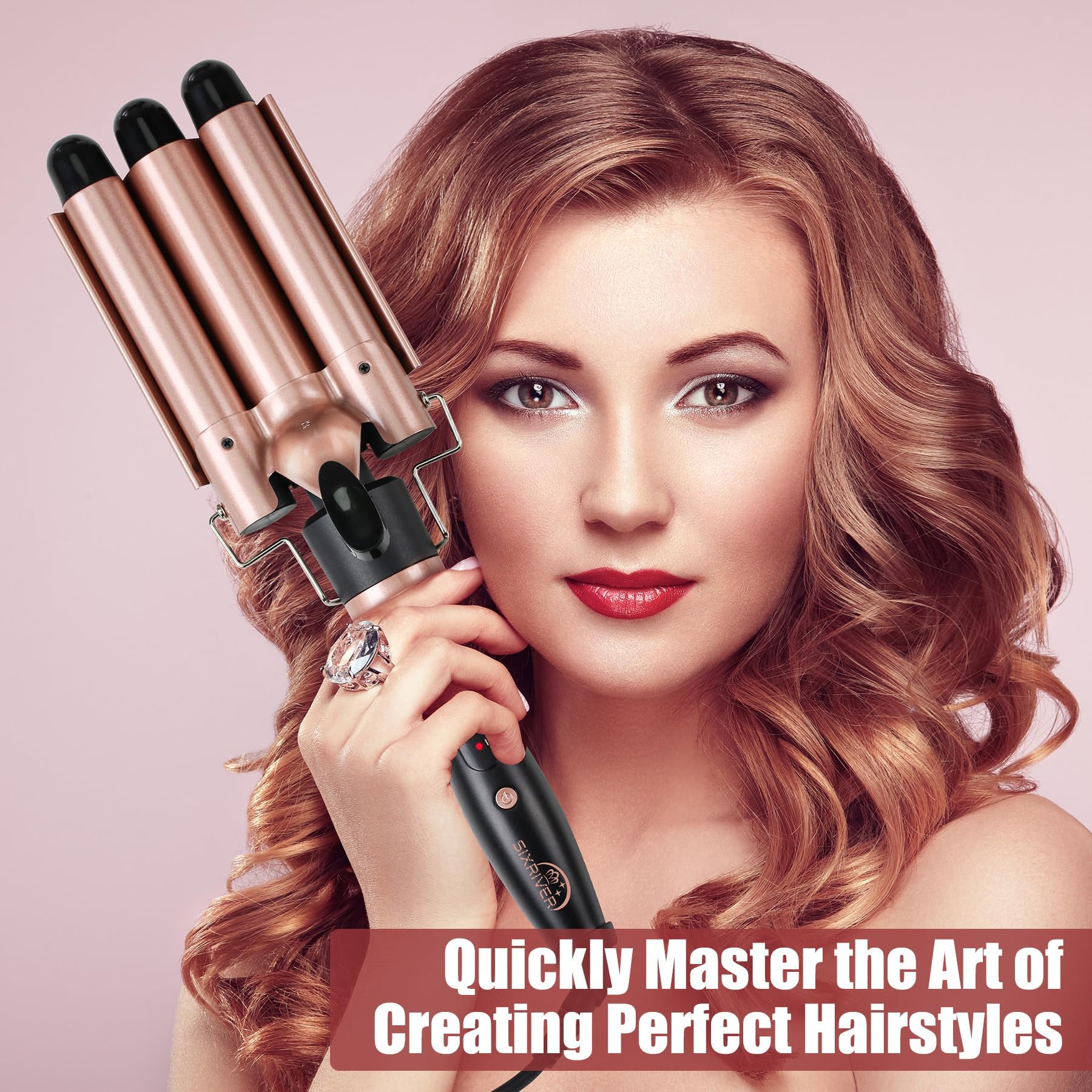 Sixriver 3 Barrel Curling Iron Wand, Fast Heating Hair Crimper Hair Waver, Triple Barrel Hair Iron with 2-LED Temp Control Auto Shut-Off, Wave Iron for Beachy Waves Mermaid Waver, Mother's Day Gift