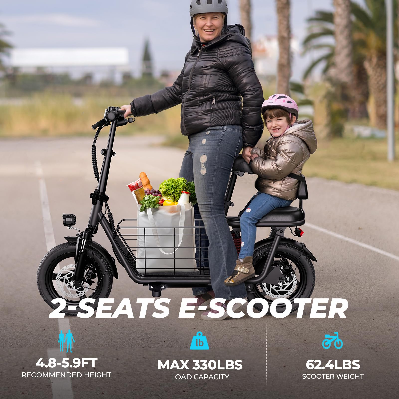 WINDHORSE 850W Peak Electric Scooter with Seat, 20MPH & 25 Miles Range, Dual Shock Absorbing, 3 Gear Speed, 14" Pneumatic Tire, Folding E Scooter for Adults with Basket for Commuting, 330lbs Load