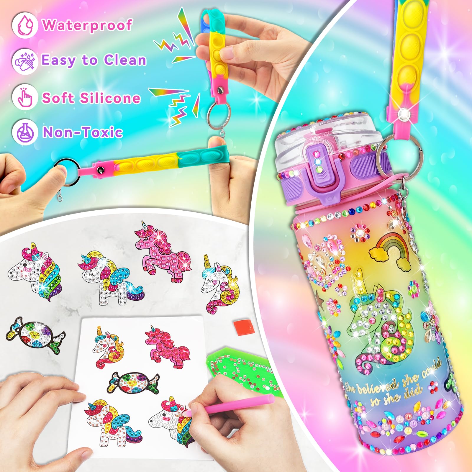 EDSPORTSHOUSE Decorate Your Own Water Bottle Kits for Girls Age 4-6-8-10,Unicorn Painting Crafts,Fun Arts and Crafts Gifts Toys for Girls Birthday Christmas(Unicorn)