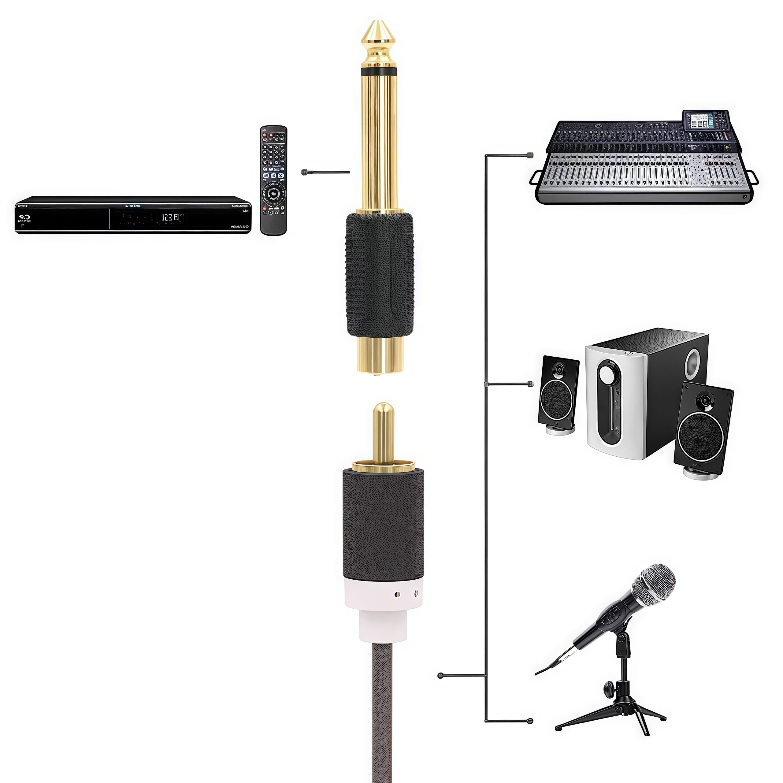 VCE RCA to 1/4" Audio Adapter, 6.35mm Mono Plug Male to RCA Female Connectors 6-Pack