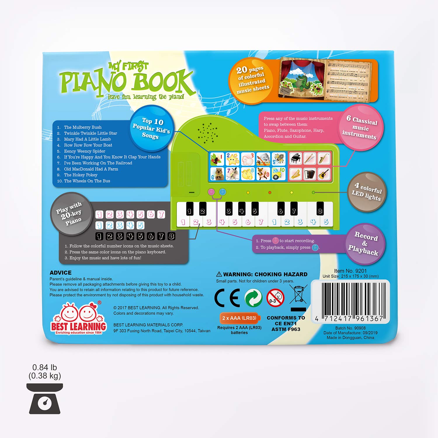 BEST LEARNING My First Piano Book - Educational Musical Toy for Toddlers Kids Ages 3-5 Years - Ideal 3, 4 Year Old Boy or Girl Christmas and Birthday Present