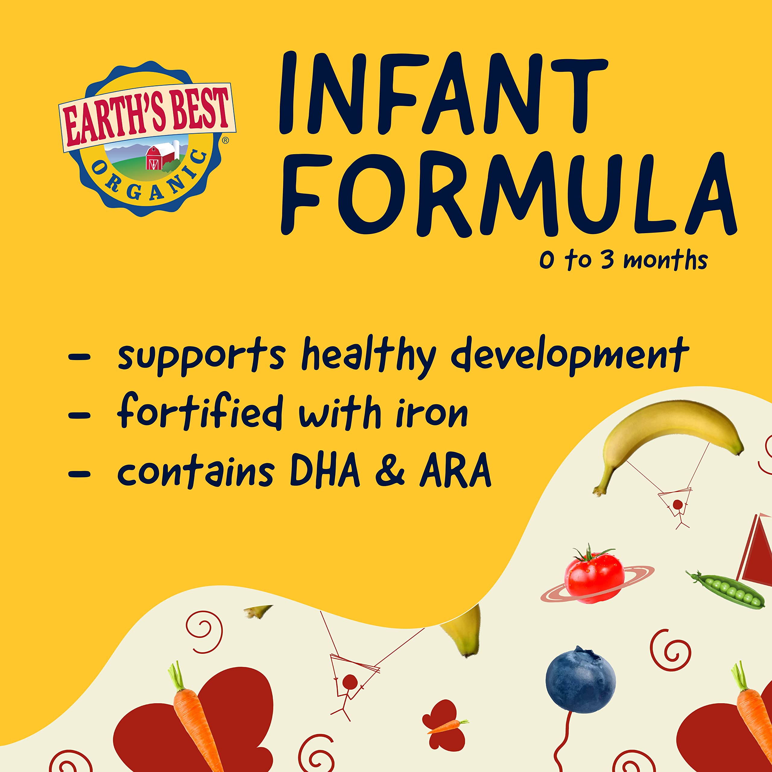 Earth's Best Organic Sensitive Baby Formula for Babies 0-12 Months, Reduced Lactose Powdered Infant Formula with Iron, Omega-3 DHA, and Omega-6 ARA, 21 oz Formula Container
