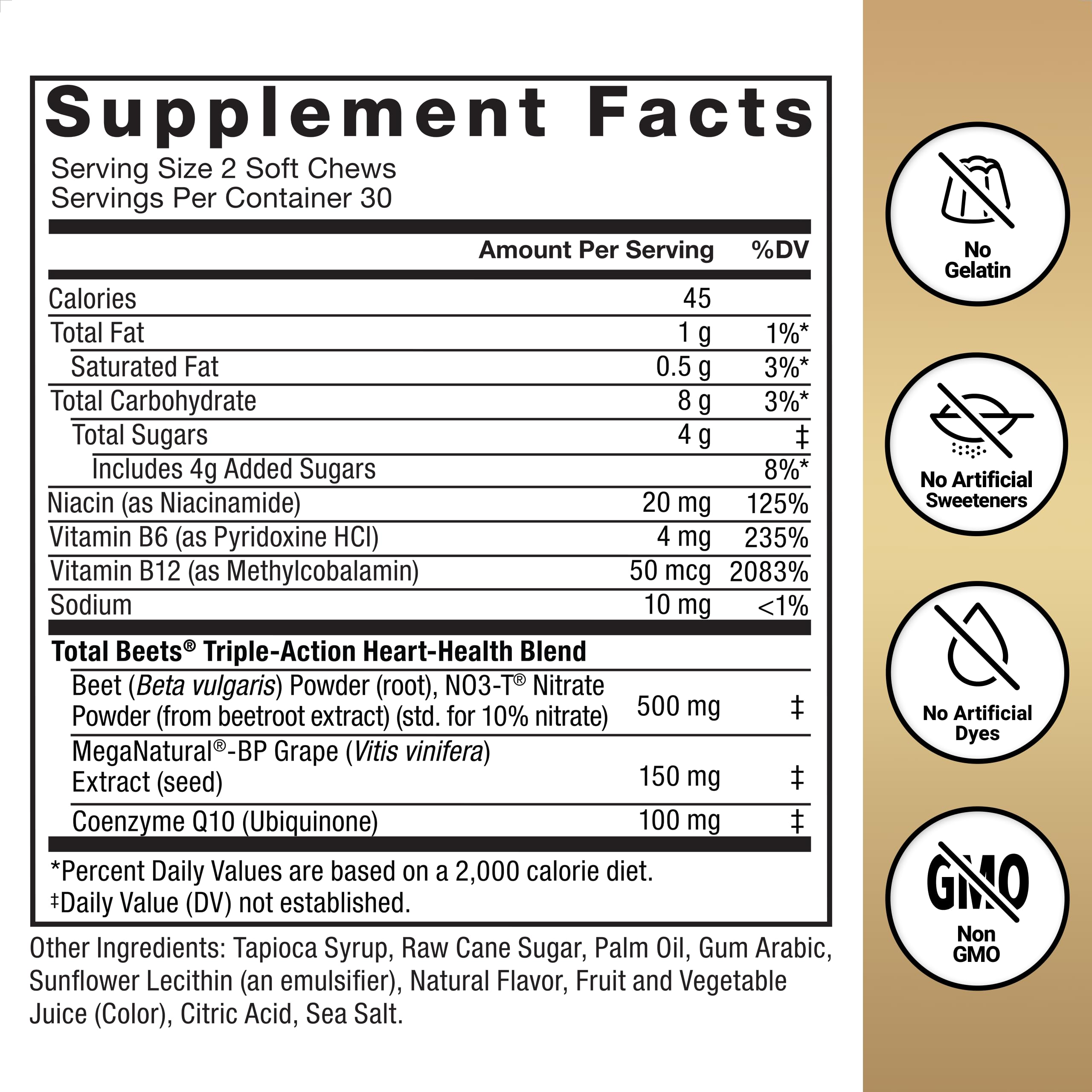 FORCE FACTOR Total Beets Ultimate Heart Health Chews for Blood Pressure Support, with Beetroot Powder, CoQ10, B Vitamins & Grapeseed Extract for Blood Flow & Energy, Black Cherry, 60 Soft Chews