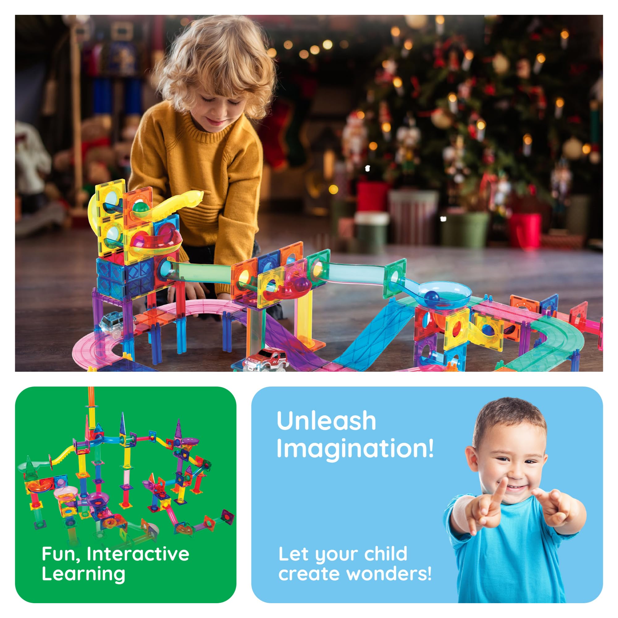 PicassoTiles 108pc 3-in-1 Marble Run Car Race Track Combo Magnetic Tiles PicassoToys Magnet Building Block Educational Construction Toy Playset STEM STEAM Learning Kit Child Brain Development PTG108