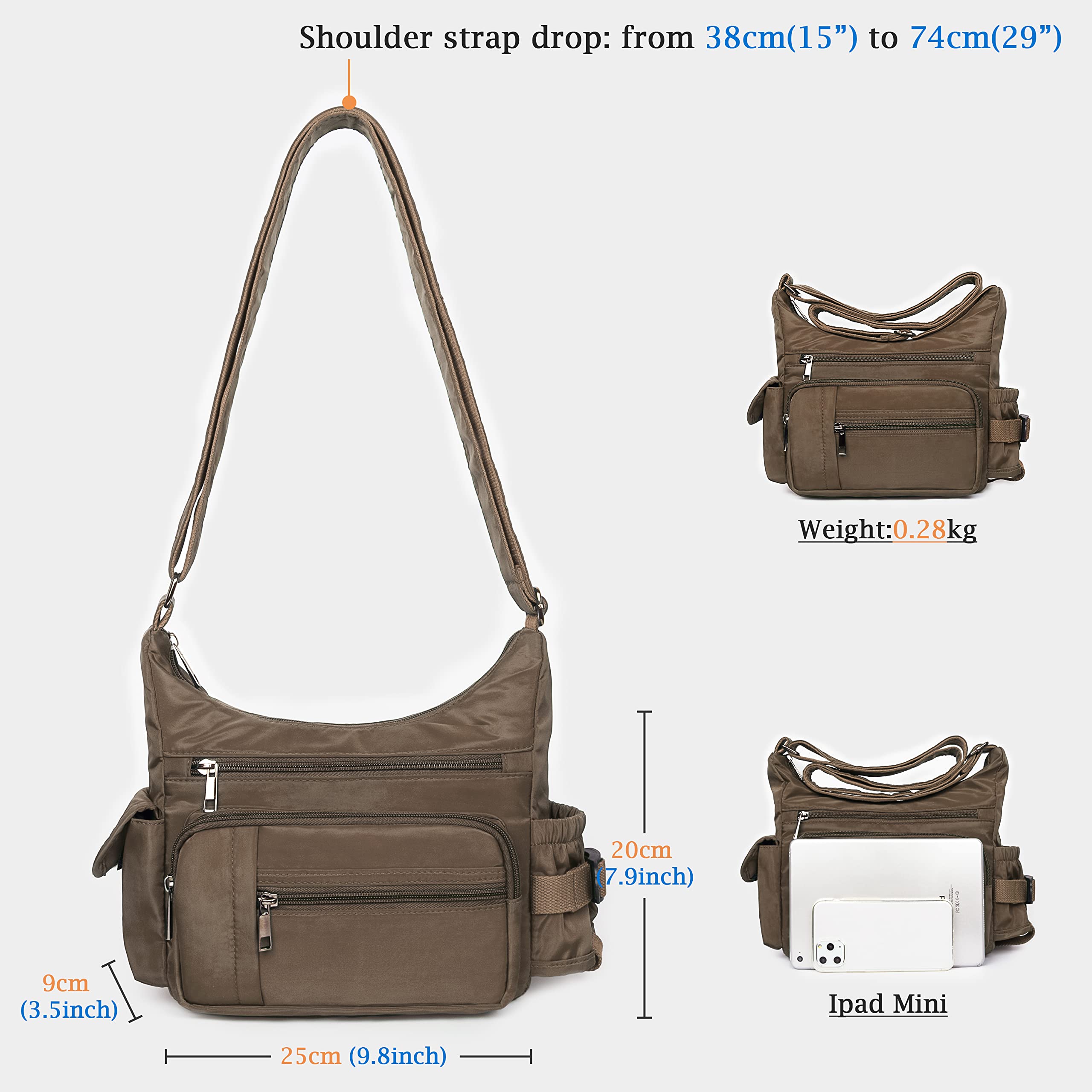 VOLGANIK ROCK RFID Anti Thief Crossbody Bag for Women Waterproof Shoulder Bag Messenger Bag Casual Nylon Purse Handbag