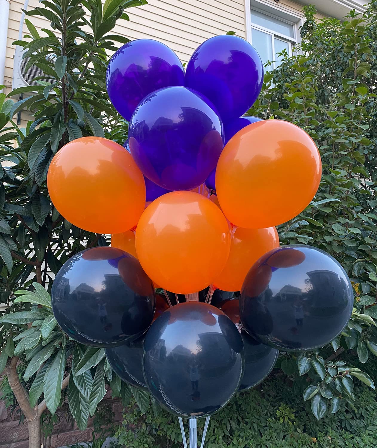 JODIDI 60 Pcs 12-Inch Latex Balloons in Black, Orange, and Purple - Perfect for Halloween, Graduation, Birthday, Baby Shower, and Party Decorations