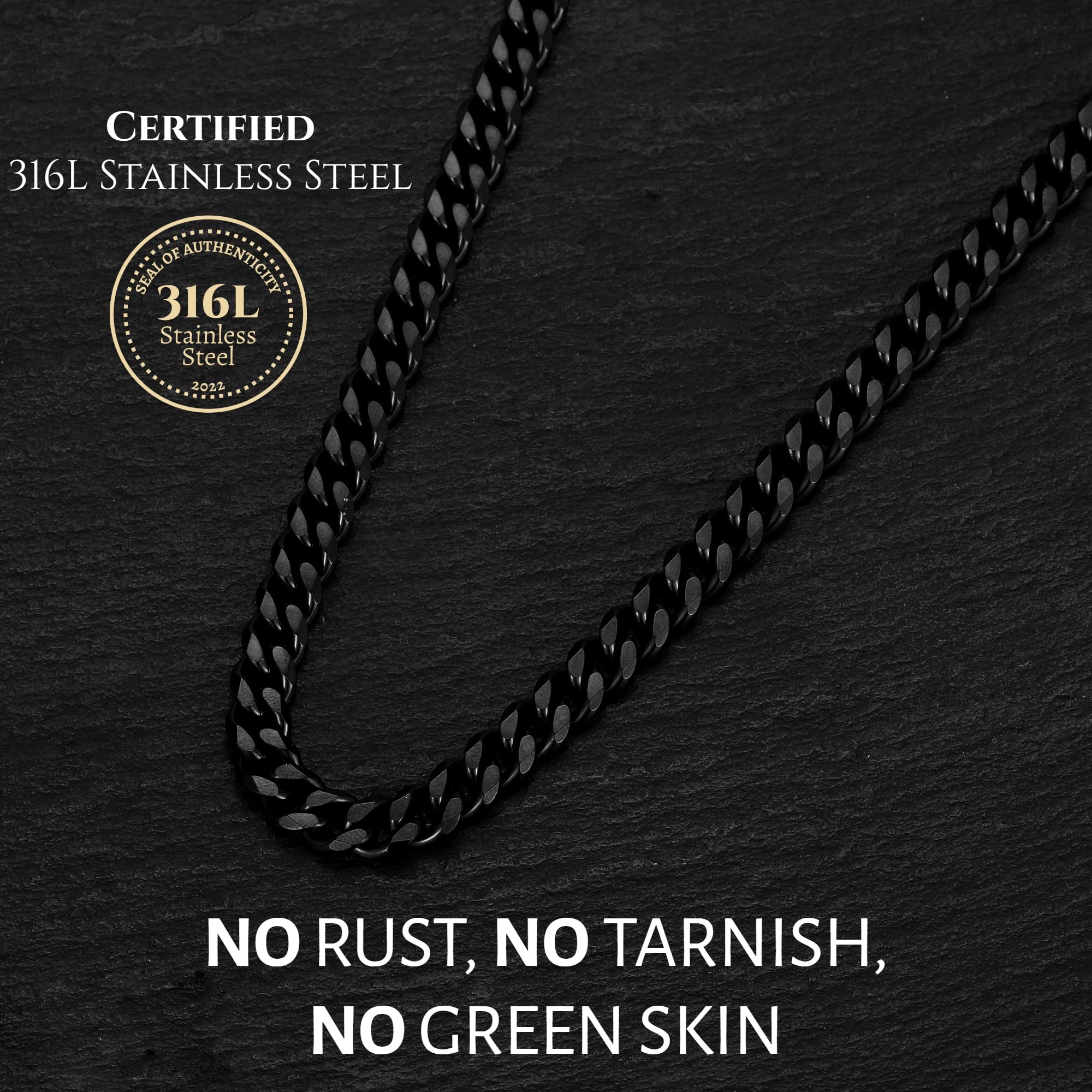 Love You This Much Promise Cuban Chain Necklace for Him, 7mm Thick, Sentimental Gift for Him, BF Gift for Birthday, Gift Ideas for Boyfriend (Titan Black Finish)