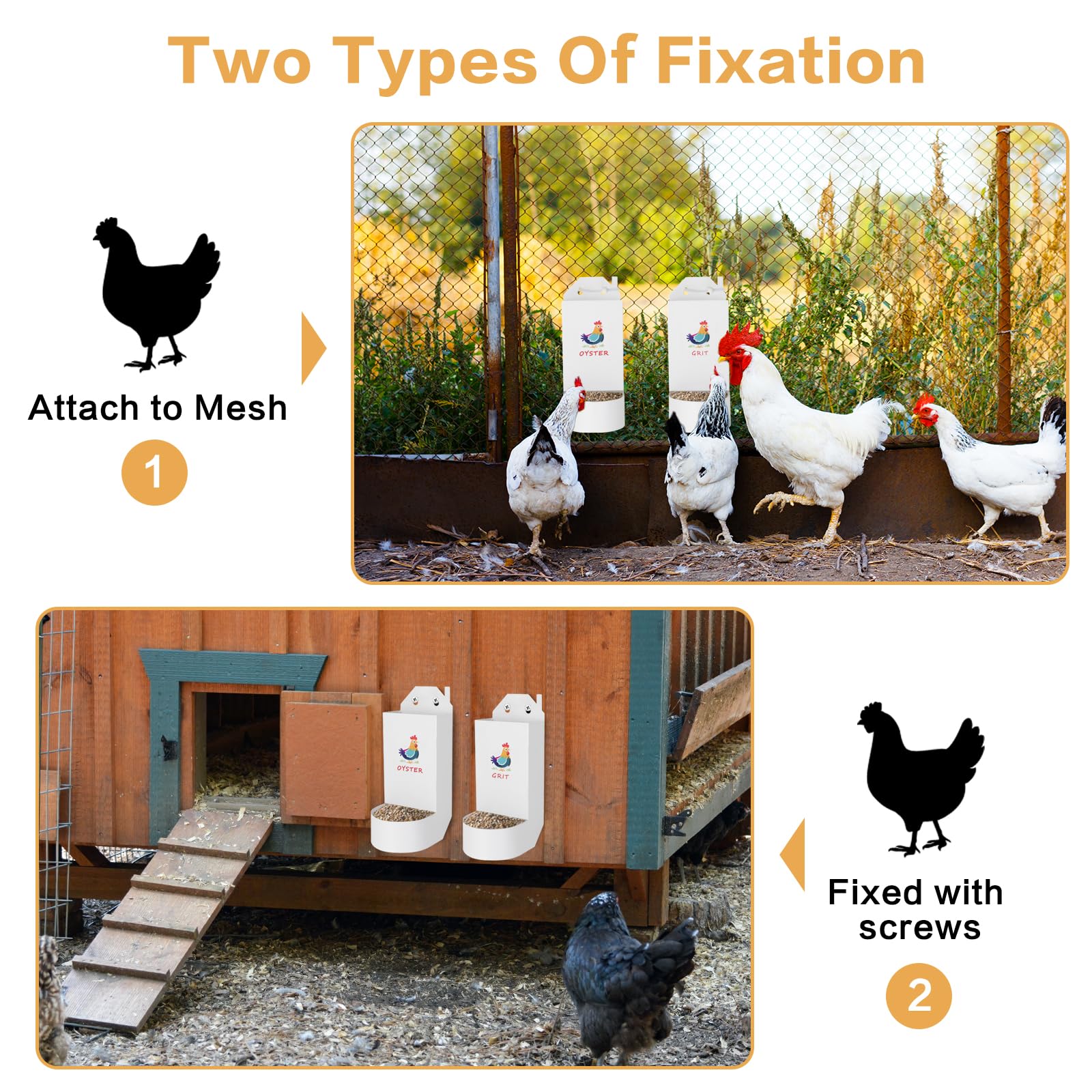 Chicken Grit and Oyster Shell Feeder,Metal Automatic Chicken Feeder,Chicken coop Accessories Poultry feeders, Suitable for Quail, Pigeons, Doves, Chicks, and Adult Chickens(2 Pcs)